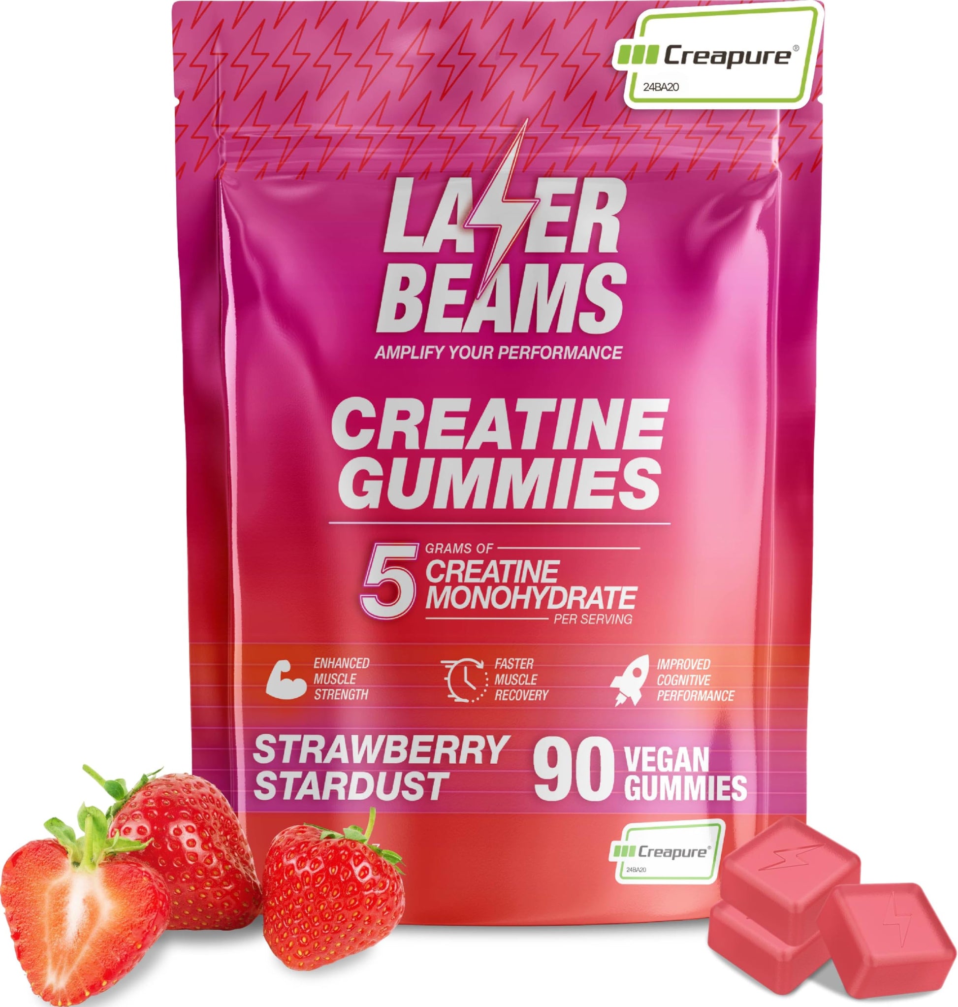 Laser Beams Creatine Monohydrate Gummies - 5g Creapure per Serving - Vegan, Gluten-Free - 90 Gummies