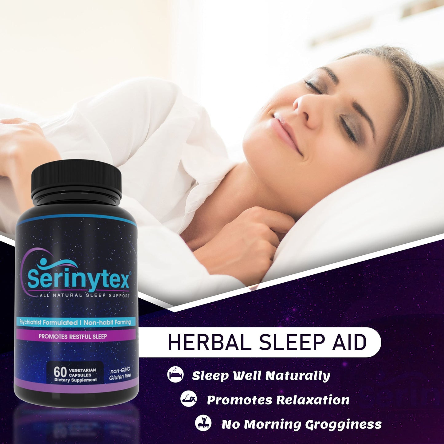 SERINYTEX Sleep Support for Adults with L-Theanine – Natural Sleep Support, Capsules, 60 Count