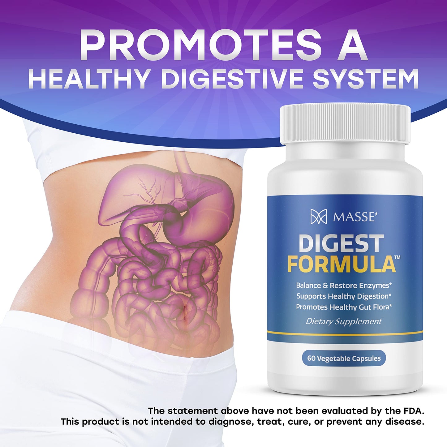 MASSE' Digest Formula Supplement Enzyme Boost Capsules 60 Count