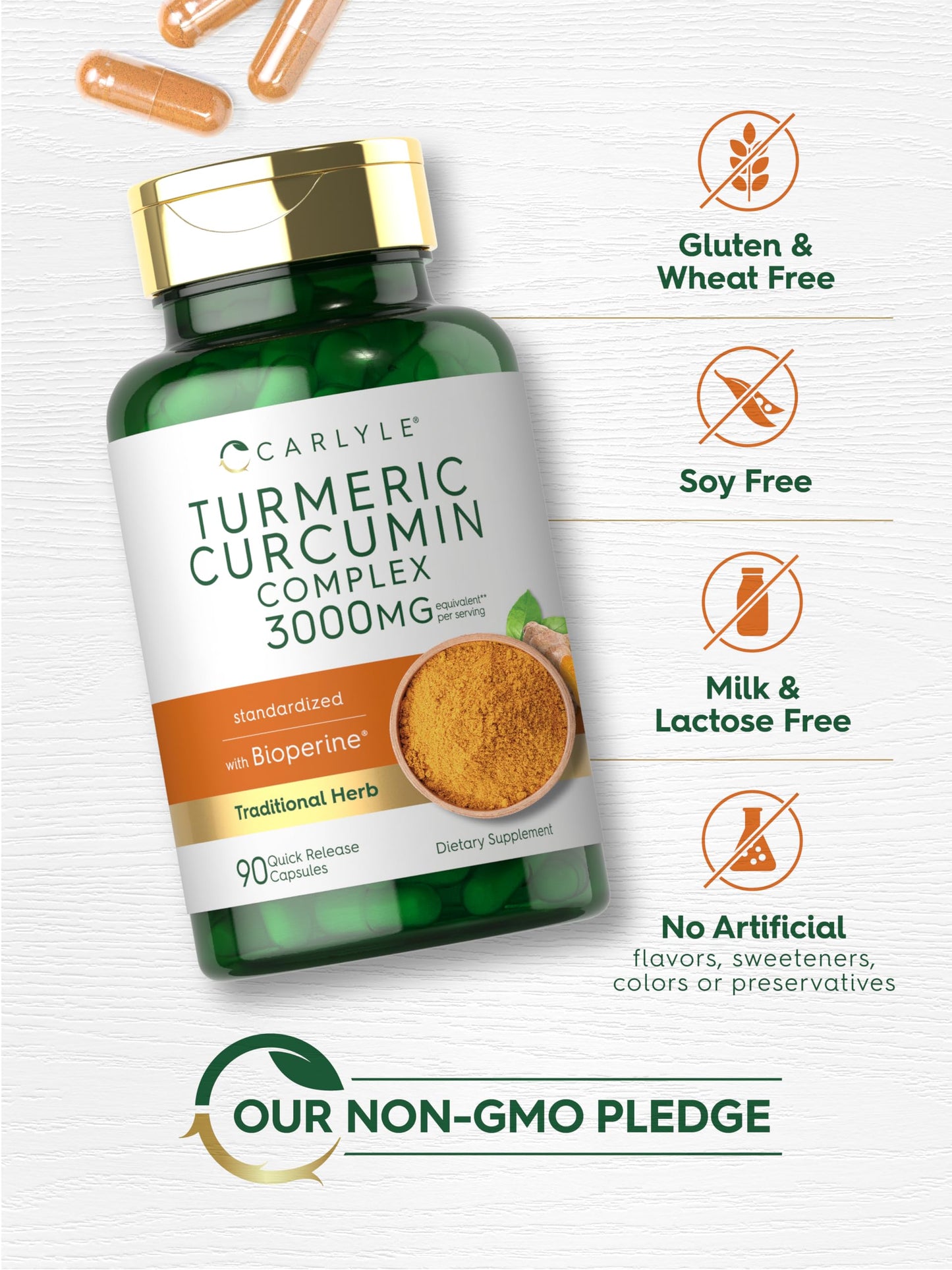 Carlyle Turmeric Curcumin with Black Pepper Capsule, 90 Count