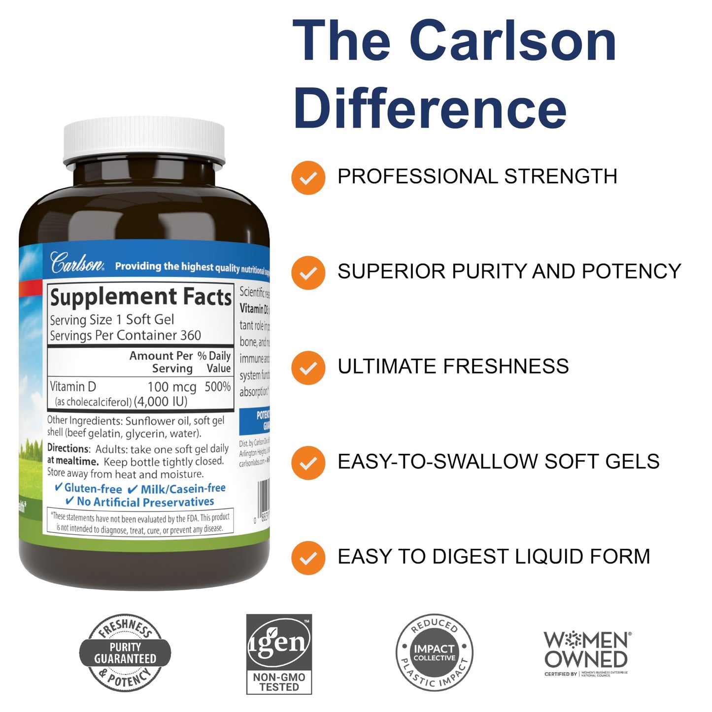 Carlson Vitamin D3 4000 IU (100 mcg) Softgels 360