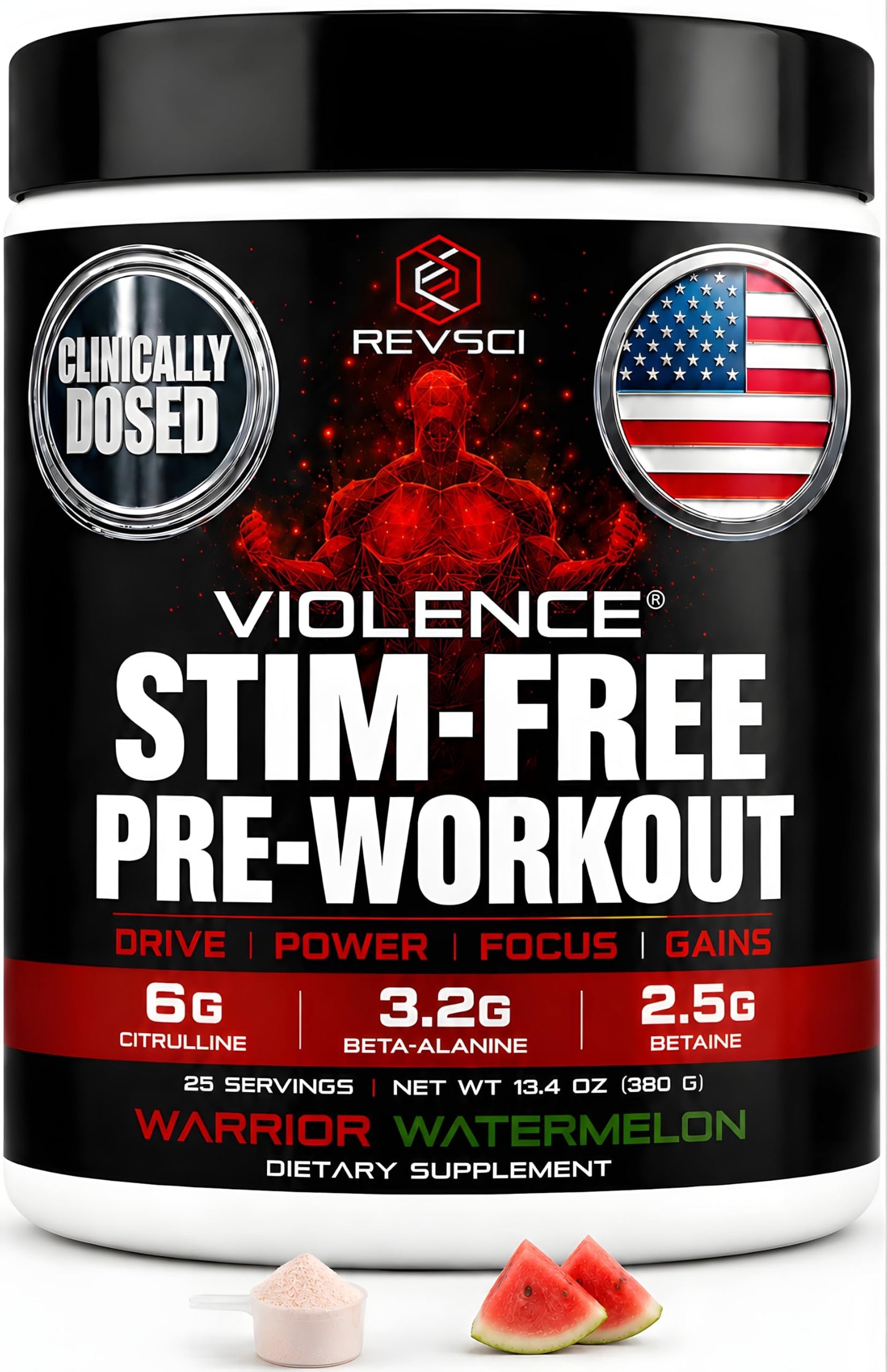 Revolution Science Violence Stim Free Pre Workout Powder Clinically Dosed, 15 Servings