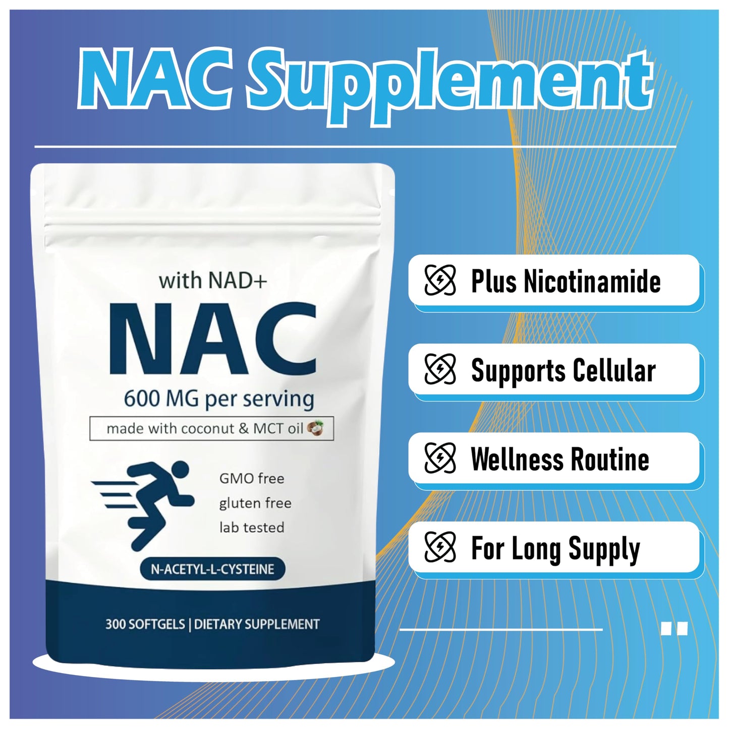 EILTEAU NAC Supplement with NAD+ & Coconut Oil Softgels, 300 Count
