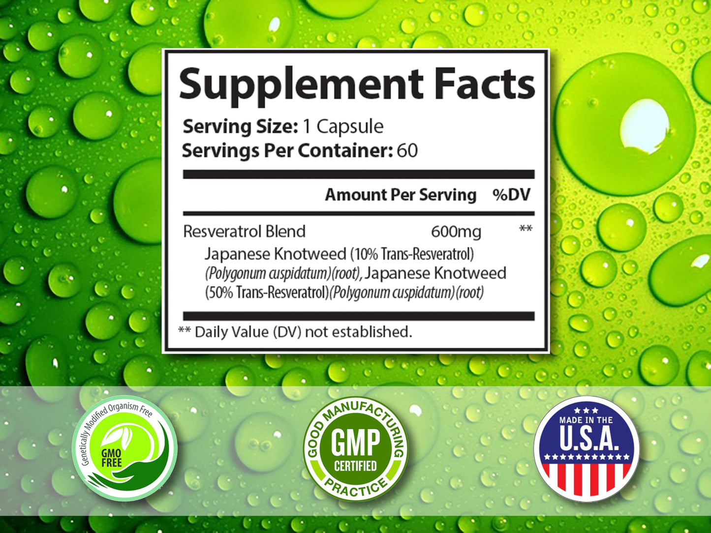 Crystal Peaks Nutrition Resveratrol Supplement Trans-Resveratrol Capsule 60 Count
