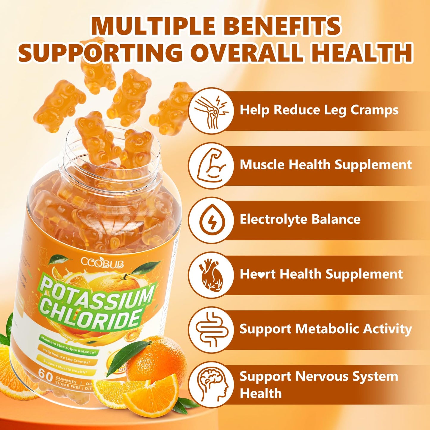 CCOBUB Potassium Gummies for Adults, 1200mg Potassium Chloride Gummies, 120 Count