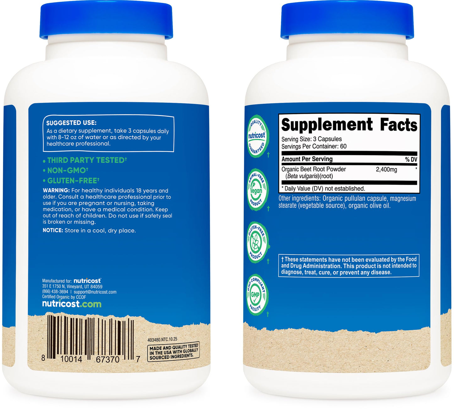 Nutricost Beet Root 2400mg Capsules, 180 Count
