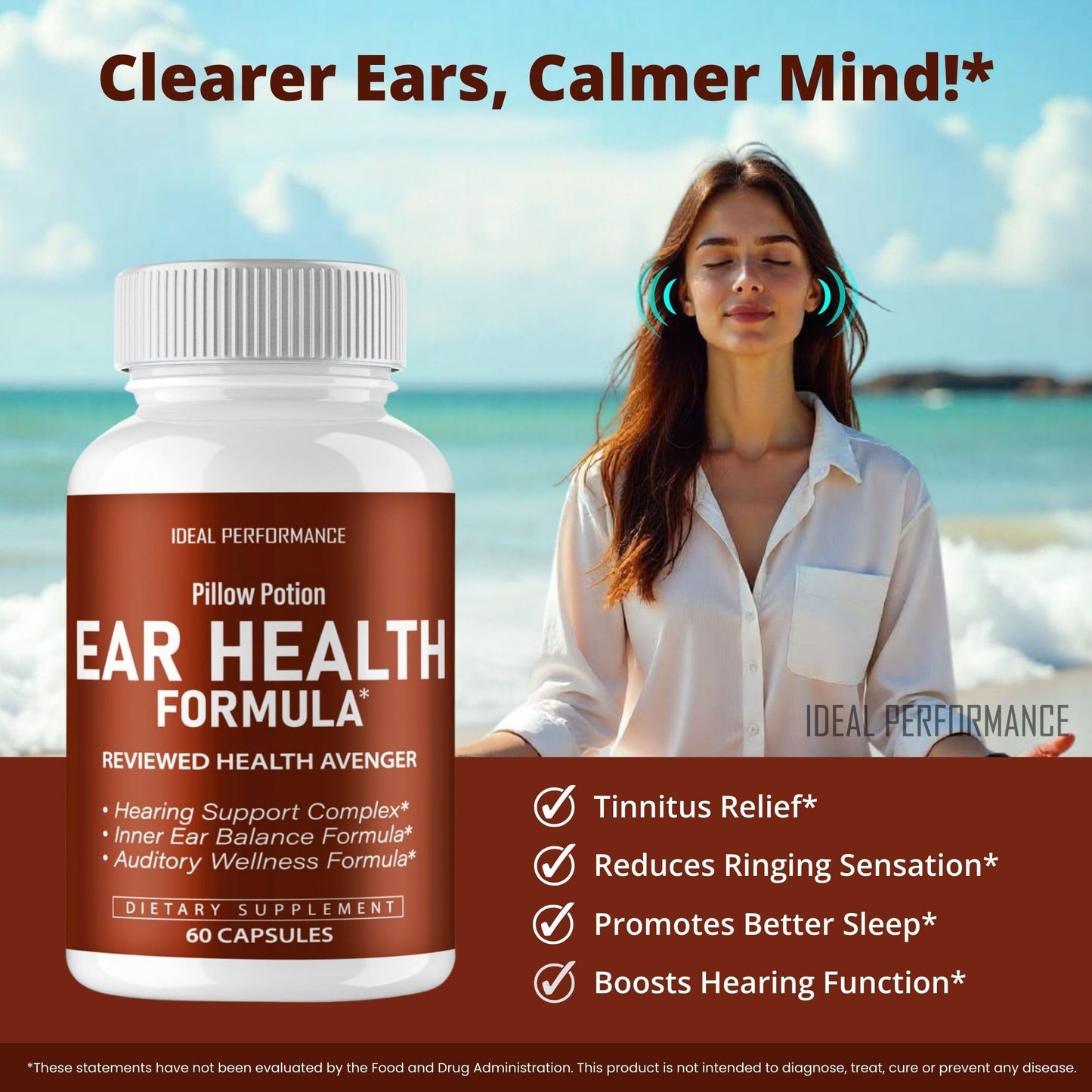 IDEAL PERFORMANCE Pillow Potion Ear Health Capsules, 120 Count
