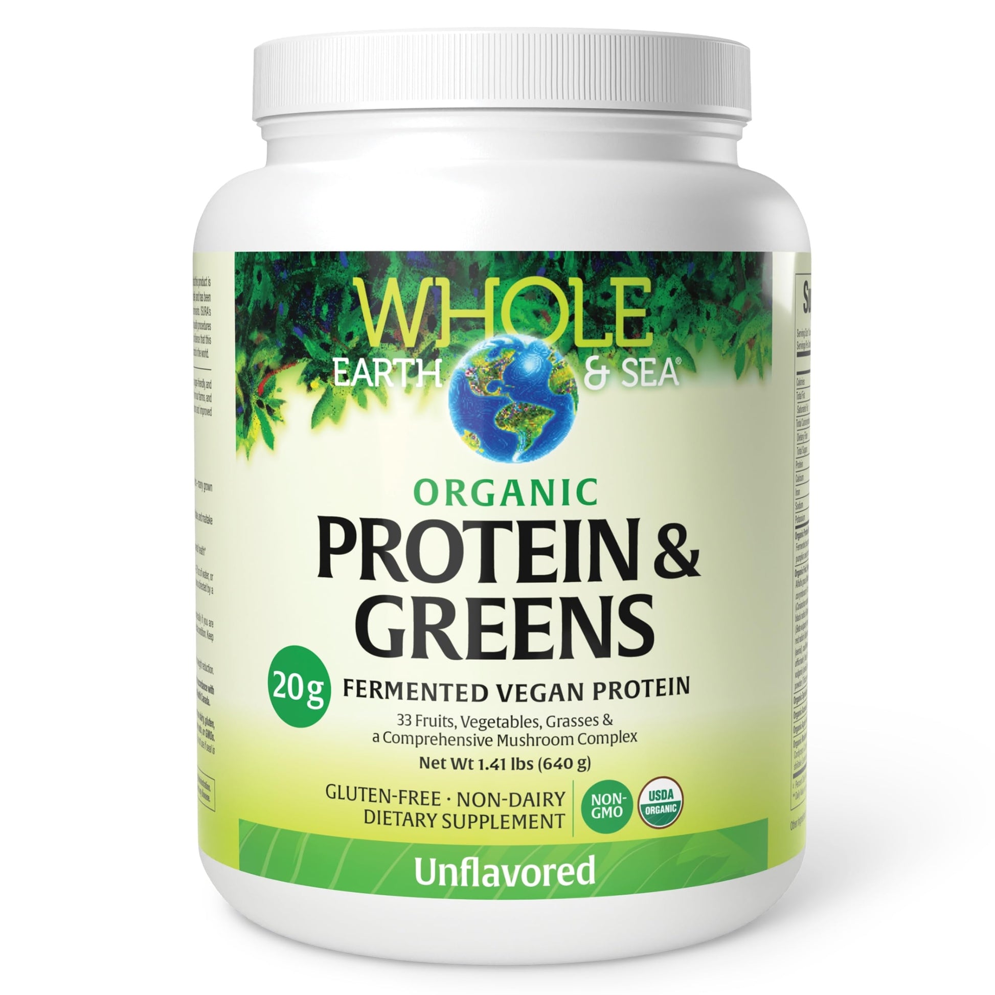 Natural Factors Whole Earth & Sea Organic Protein & Greens Plant-Based Protein for Healthy Energy Support Antioxidant Support Powder Unflavored 640 g