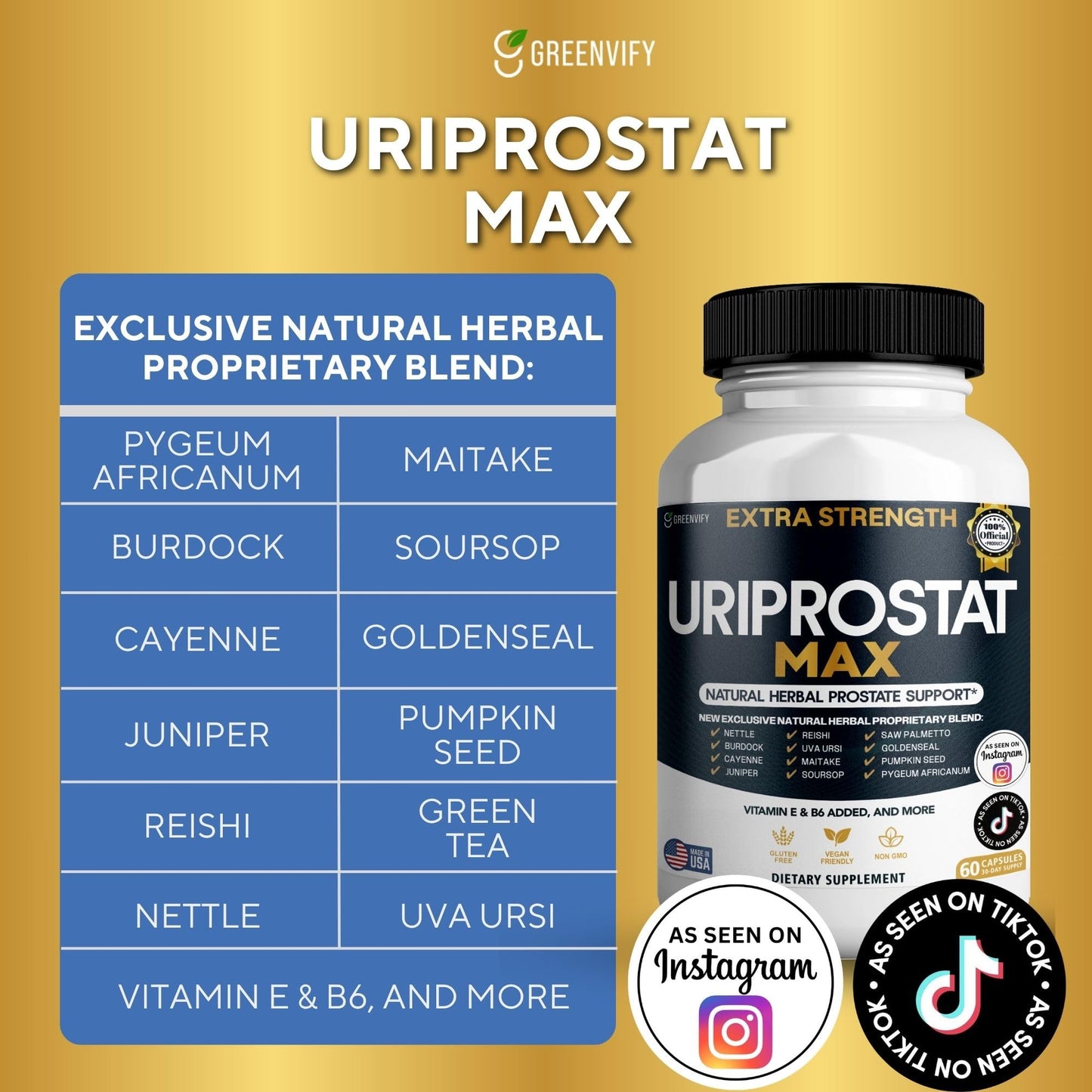 GREENVIFY Uriprostat Max Extra Support Capsule, 60 Capsules
