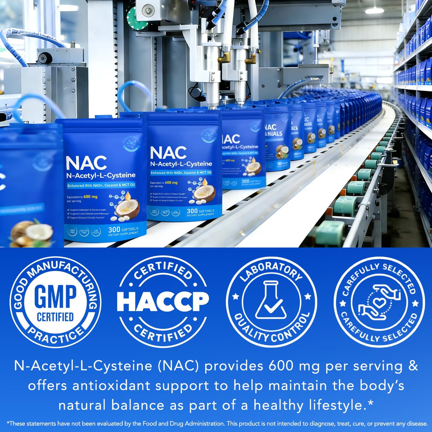Vawcrn NAC Softgel 600mg NAD+-Enhanced N-Acetyl Cysteine with Coconut & MCT Oil for Superior Absorption, Antioxidant, Liver Detox & Cellular Health, Non-GMO, Gluten-Free, 300 Softgels