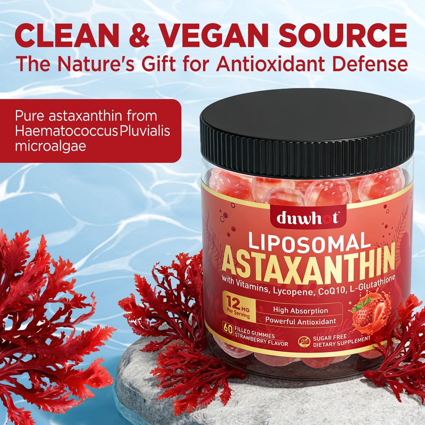 duwhot Liposomal Astaxanthin 12mg Gummies 120 Count