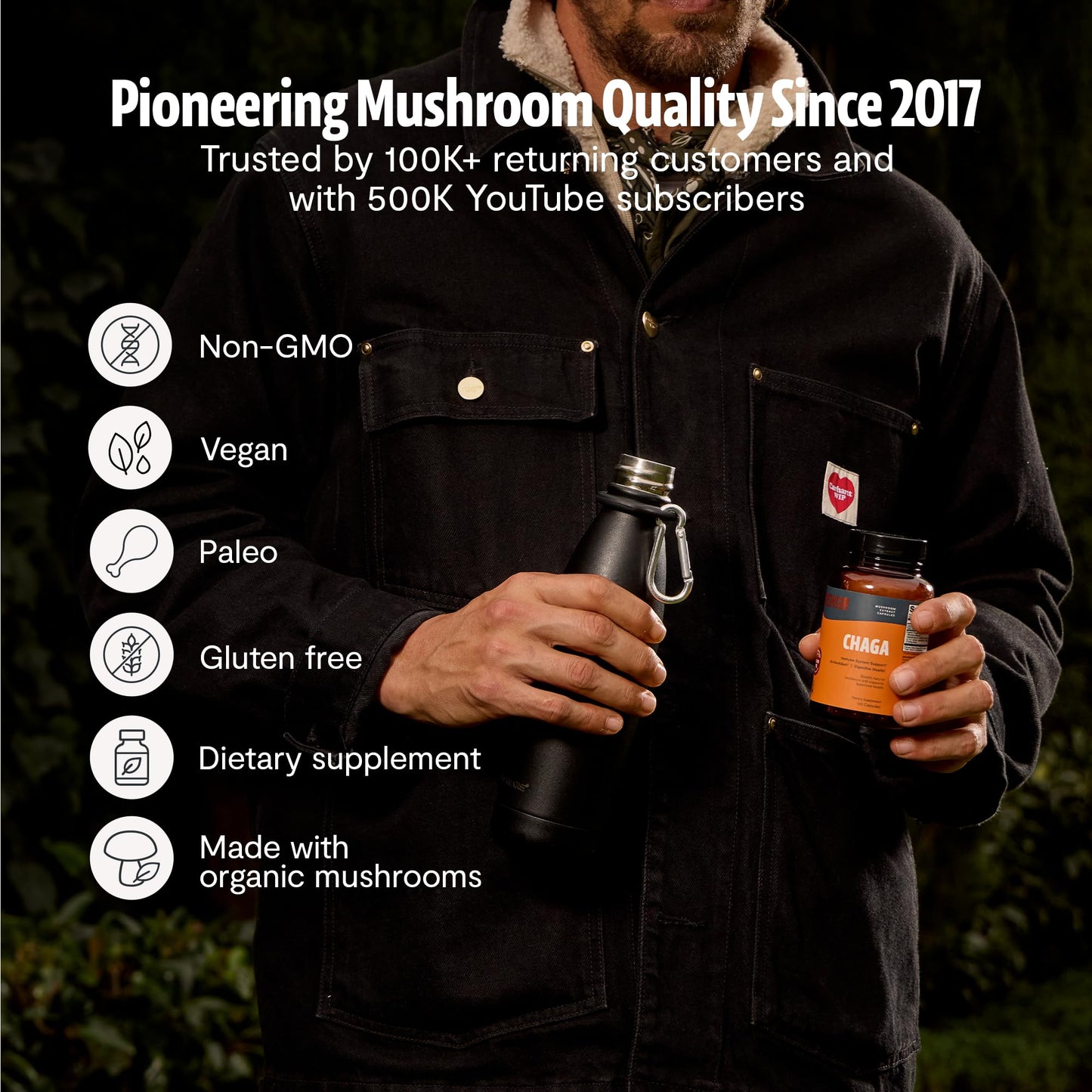 FreshCap Mushrooms Premium Organic Chaga Supplement Capsules 120
