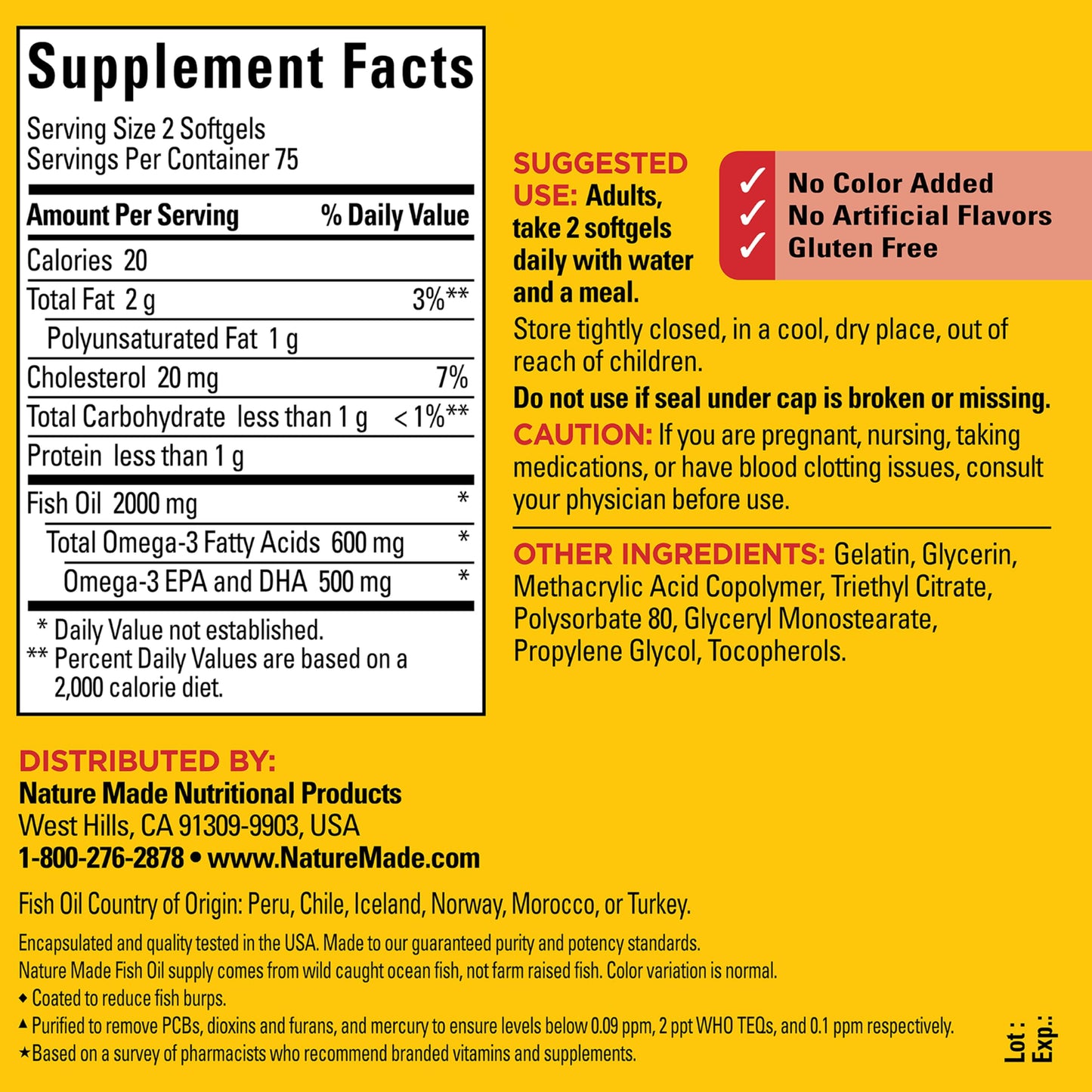 Nature Made Burp Less Fish Oil Omega 3 1000mg Softgels, 150 Softgels