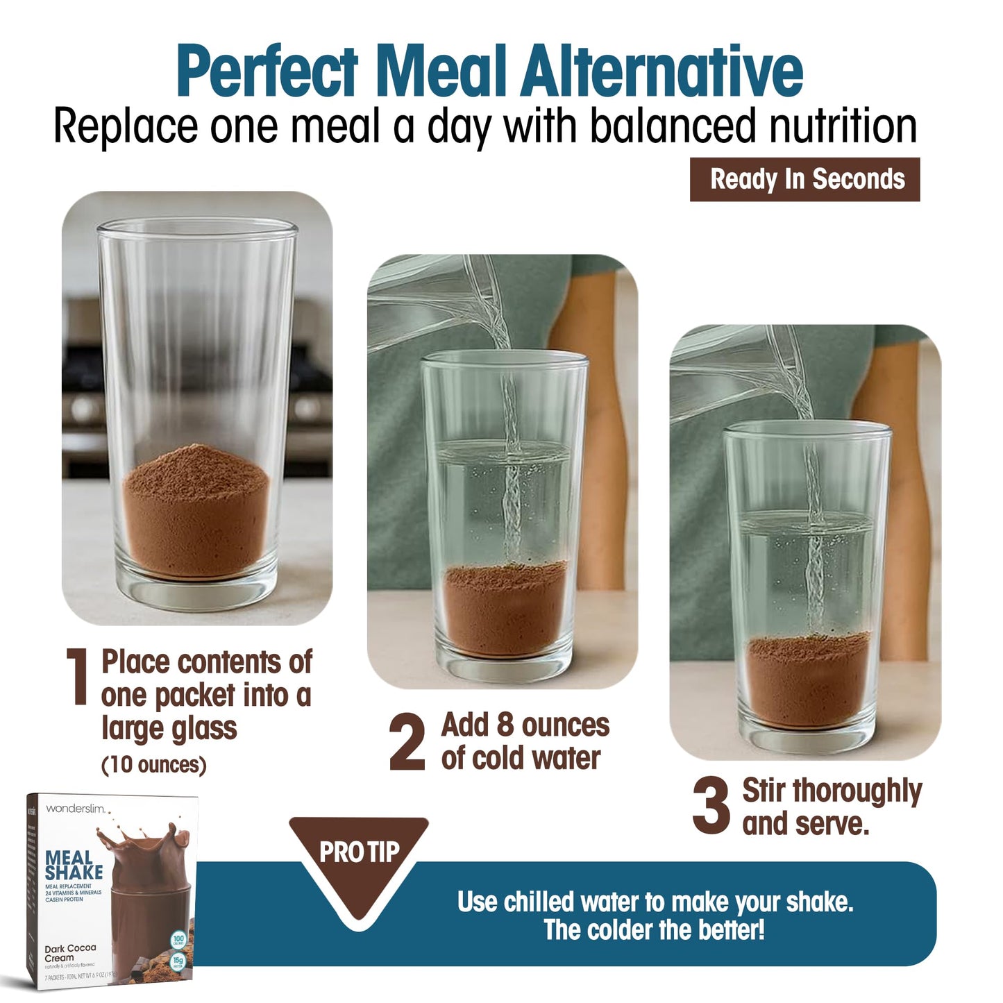 WonderSlim Protein Meal Replacement Shake Powder Dark Cocoa Cream