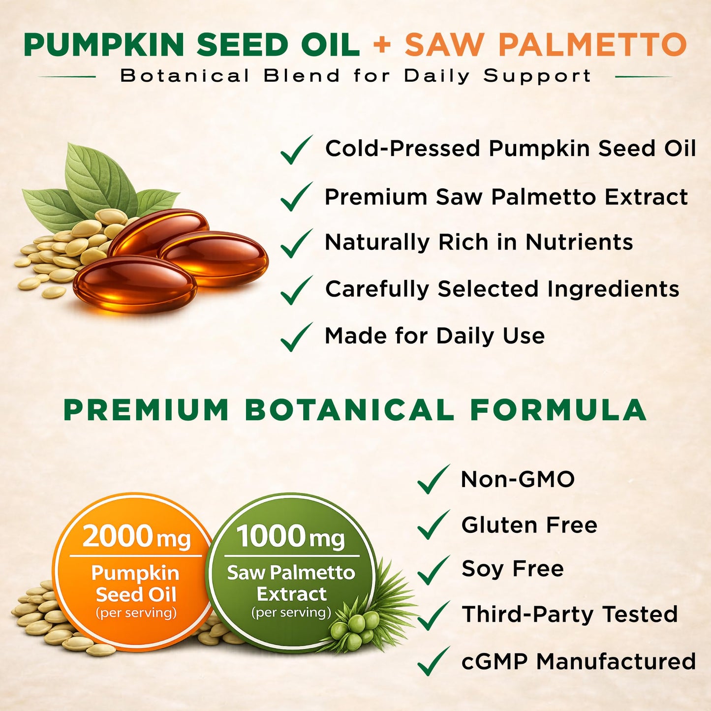 NutraVora Pumpkin Seed Oil with Saw Palmetto Softgels – 300 Count