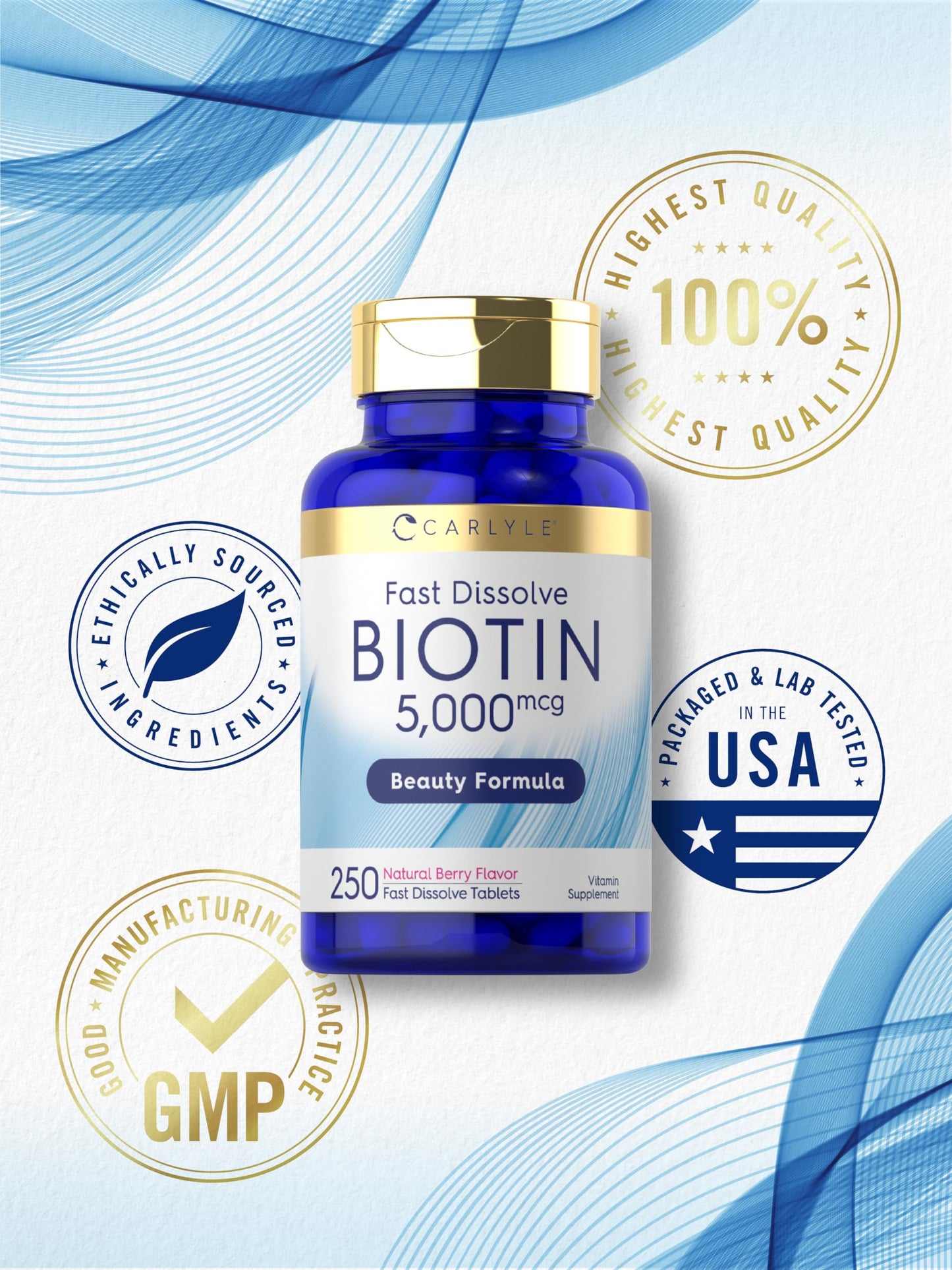 Carlyle Biotin 5000mcg Fast Dissolve Tablets, 250 Count