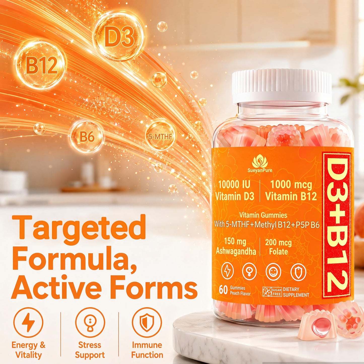SueyanPure D3 + B12 Gummies 60 Count