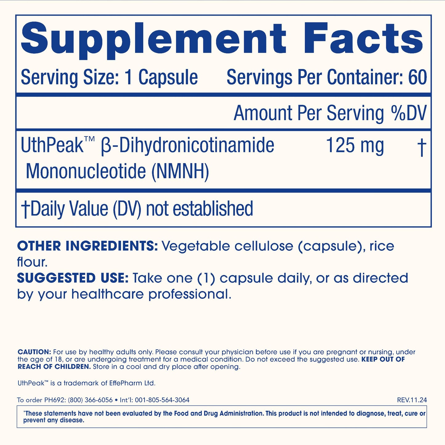 ProHealth Pure NMNH 125 mg Capsules, 60 Count