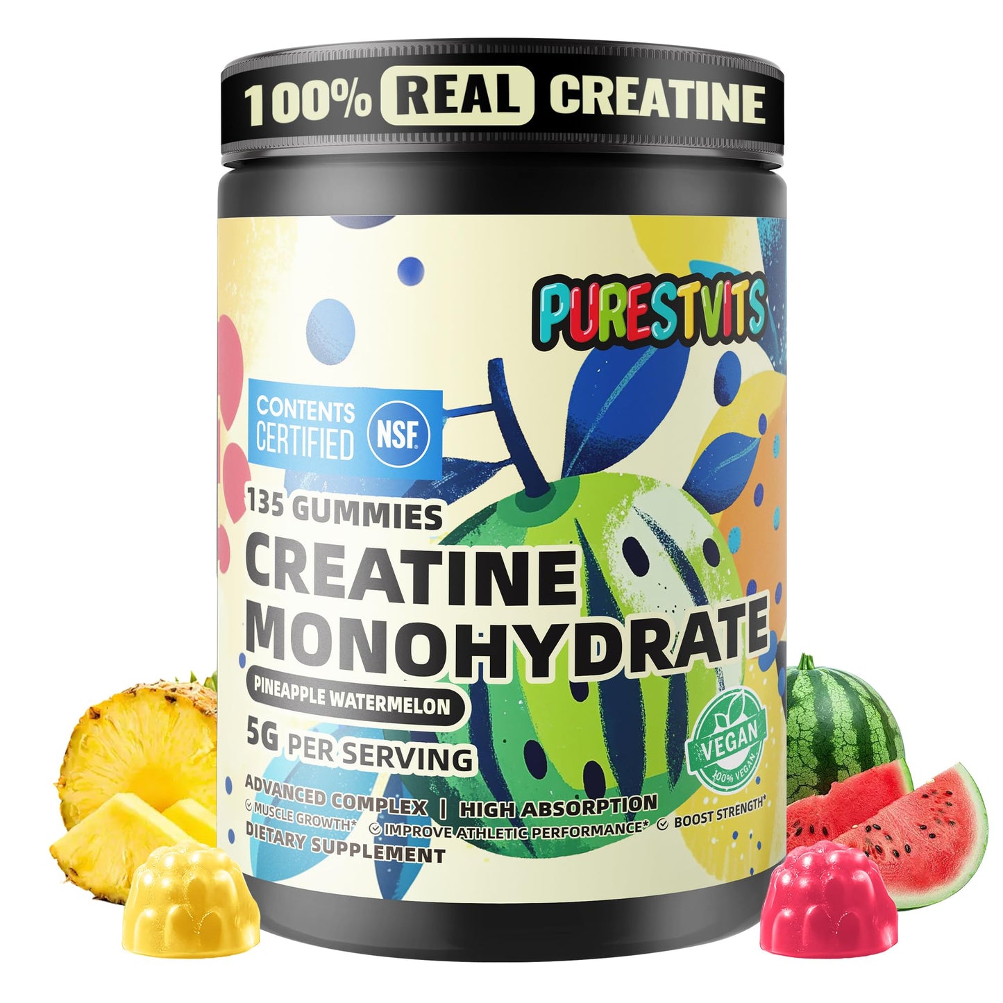 PURESTVITS Creatine Gummy Pineapple Watermelon 135 Count