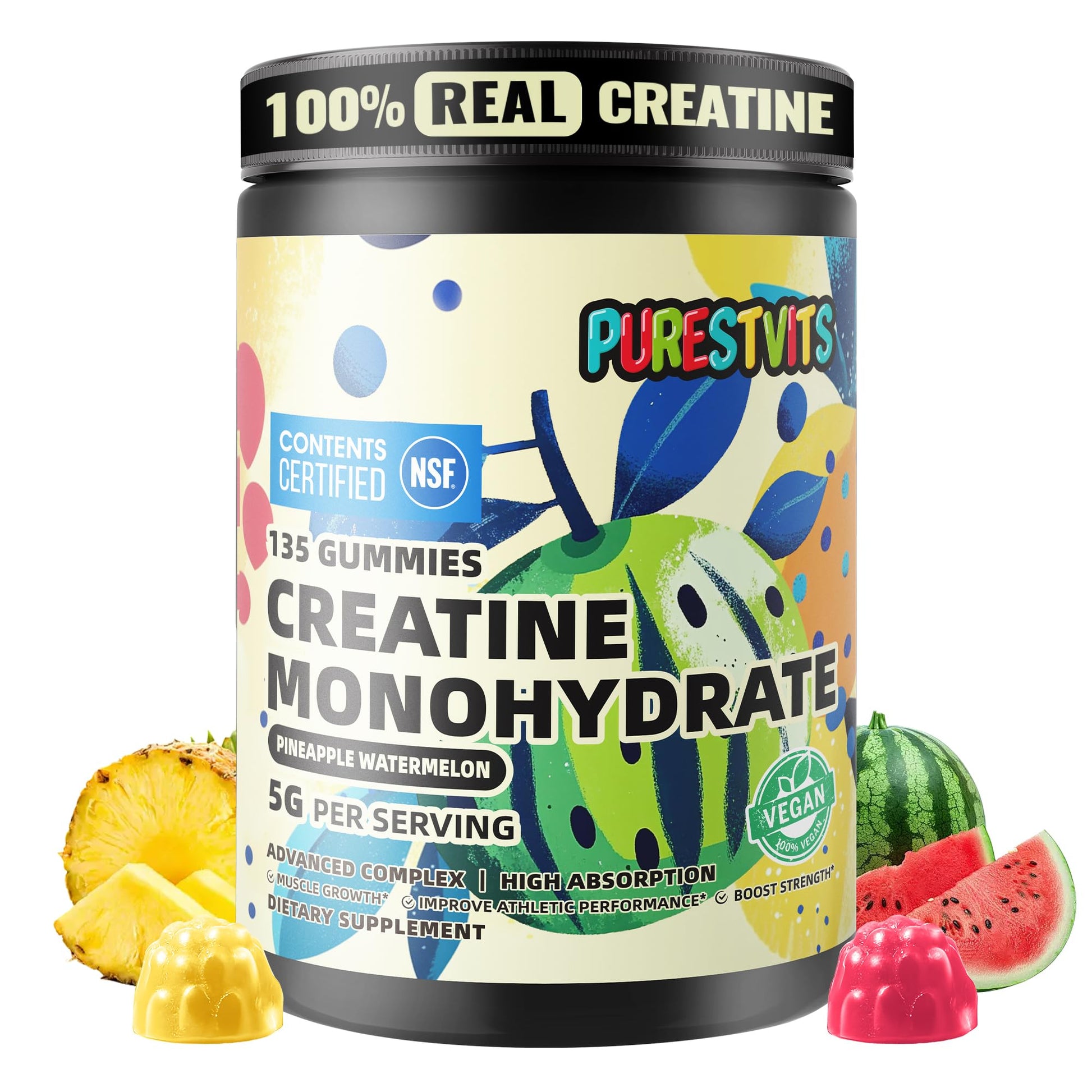 PURESTVITS Creatine Gummy Pineapple Watermelon 135 Count