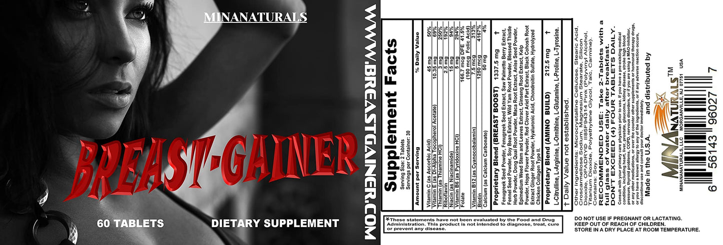 MINANATURALS Breast Gainer Women Breast Enlargement Pills – Bust Enhancement for Fuller & Firm Bust, 60 Tablets