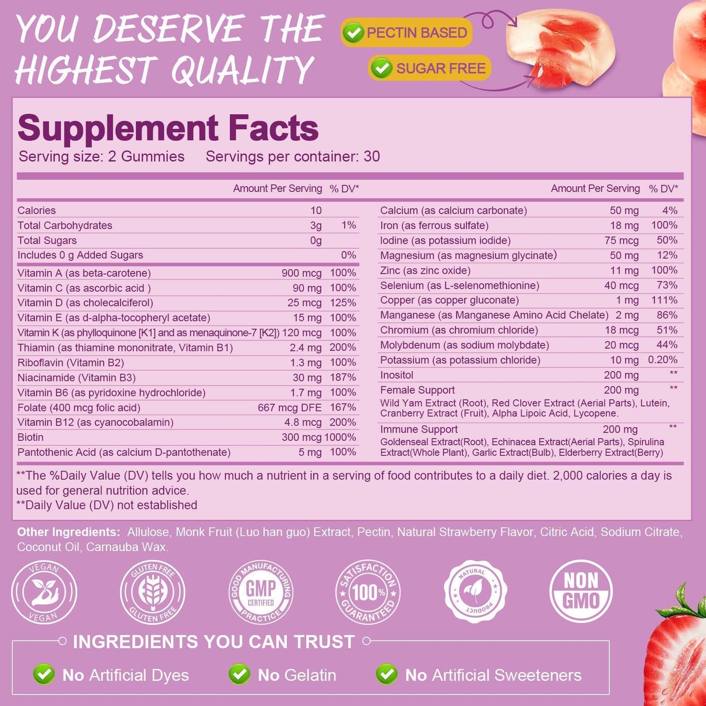 Totaria Sugar Free Multivitamin Gummies for Women 14+ with Iron, 60 Gummies