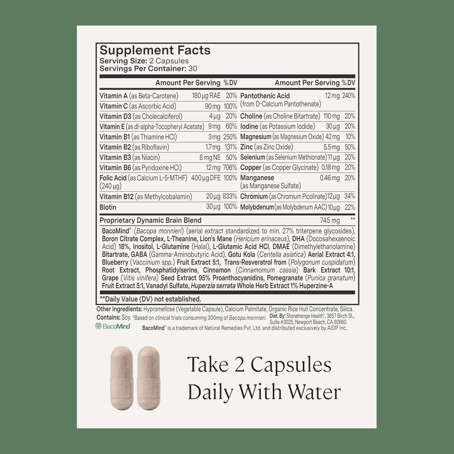 Stonehenge Health Dynamic Brain BacoMind Bacopa Nootropic Formula Capsule, 60 Capsules
