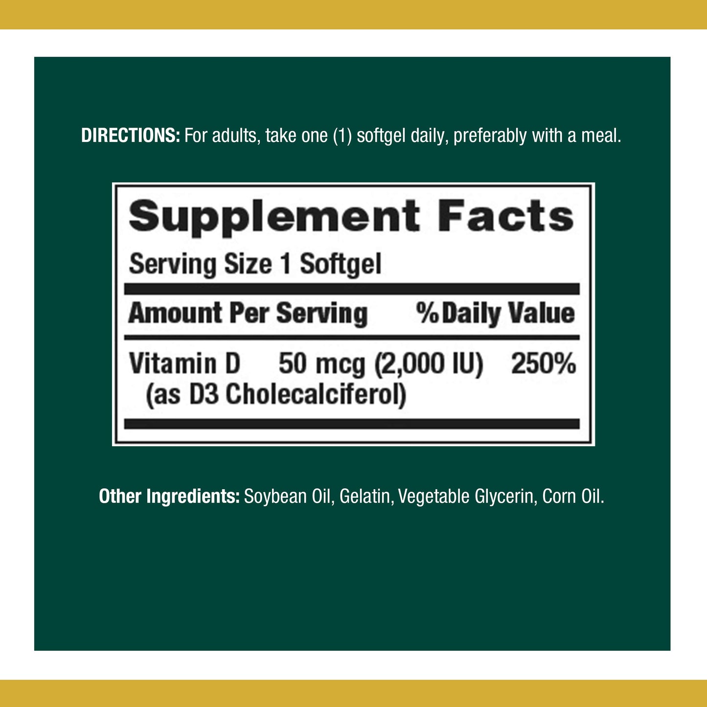 Nature's Bounty Vitamin D3 2000IU Softgels, 450