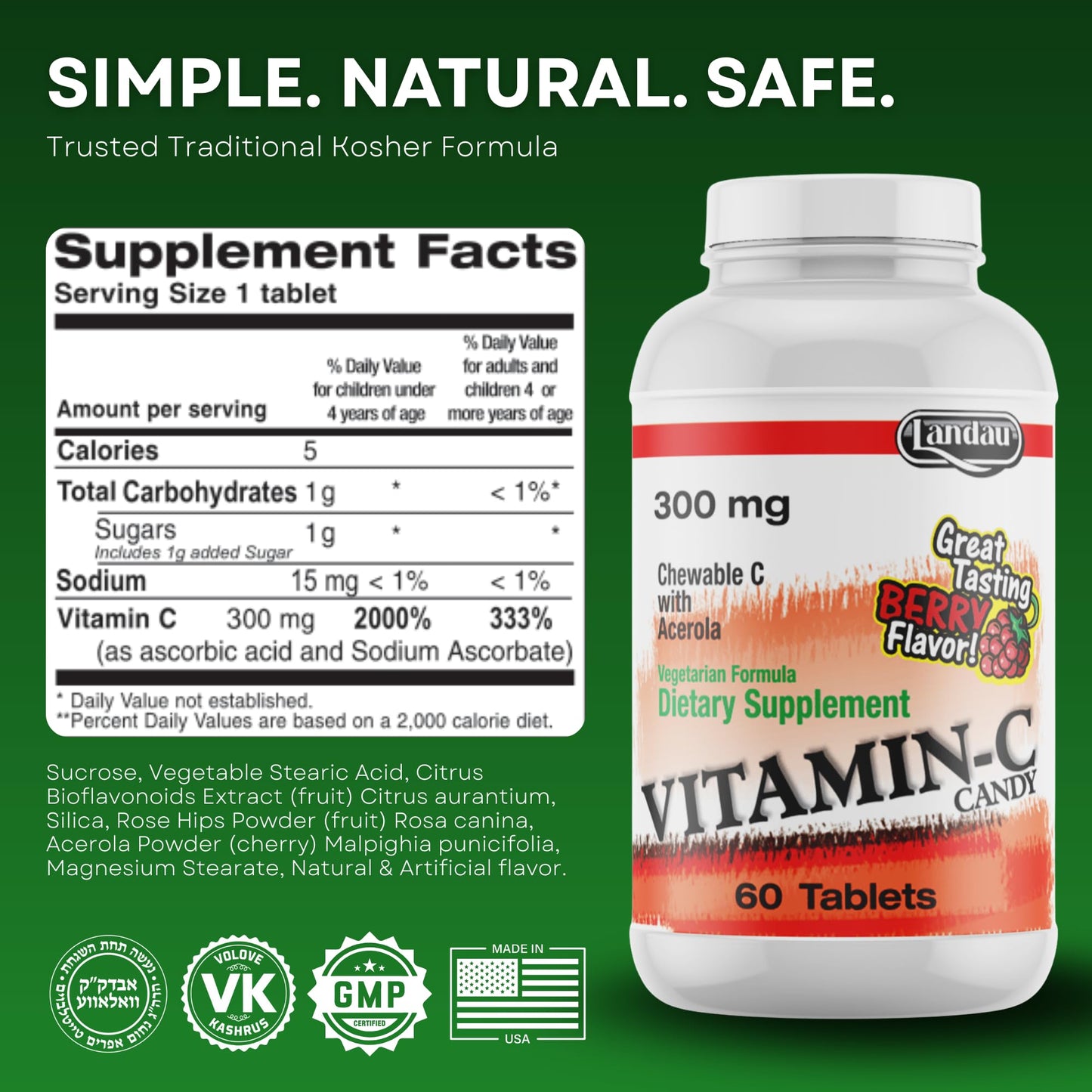 LANDAU Chewable Vitamin C Candy Tablet 60 Count