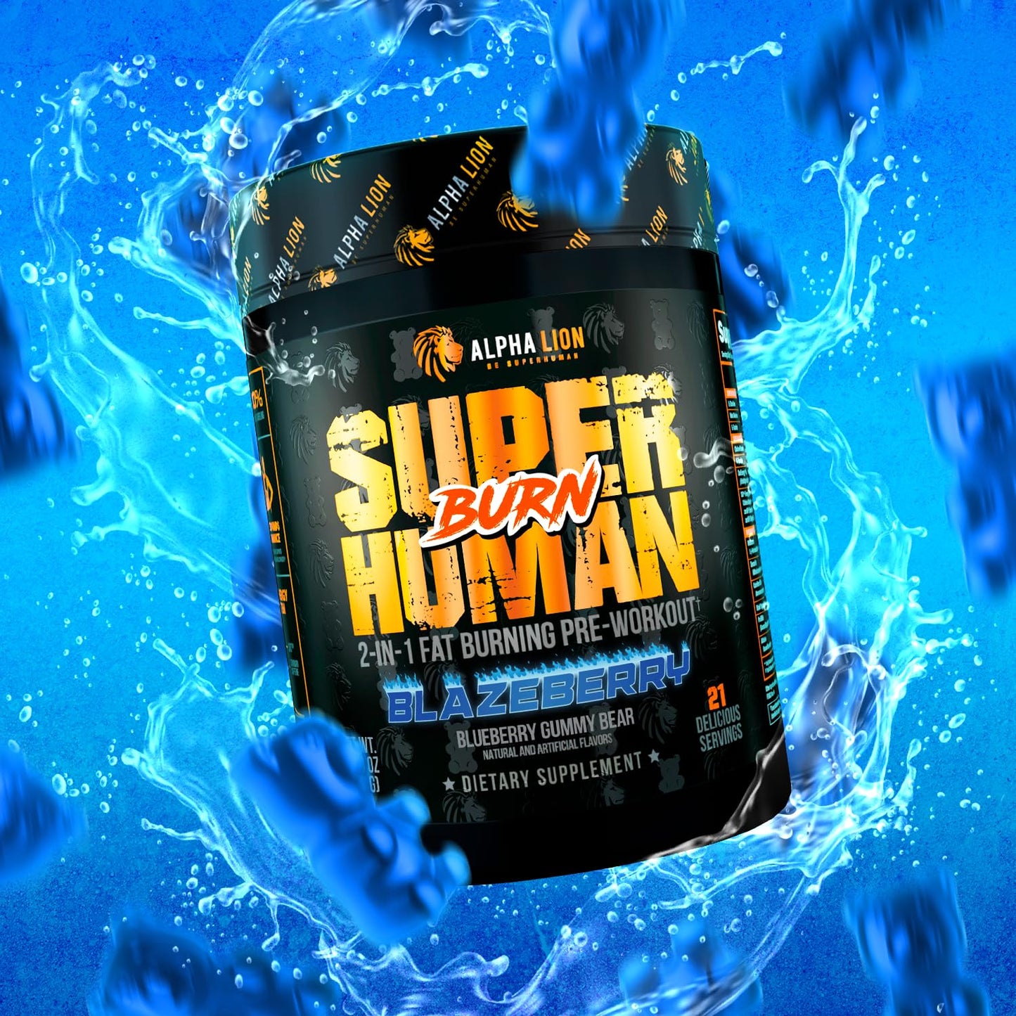 ALPHA LION Superhuman Burn – 2 in 1 Metabolism Booster Pre Workout and Thermogenic Fat Burner for Men – Appetite Suppressant and Weight Loss Supplement Powder, 10.96 Ounce