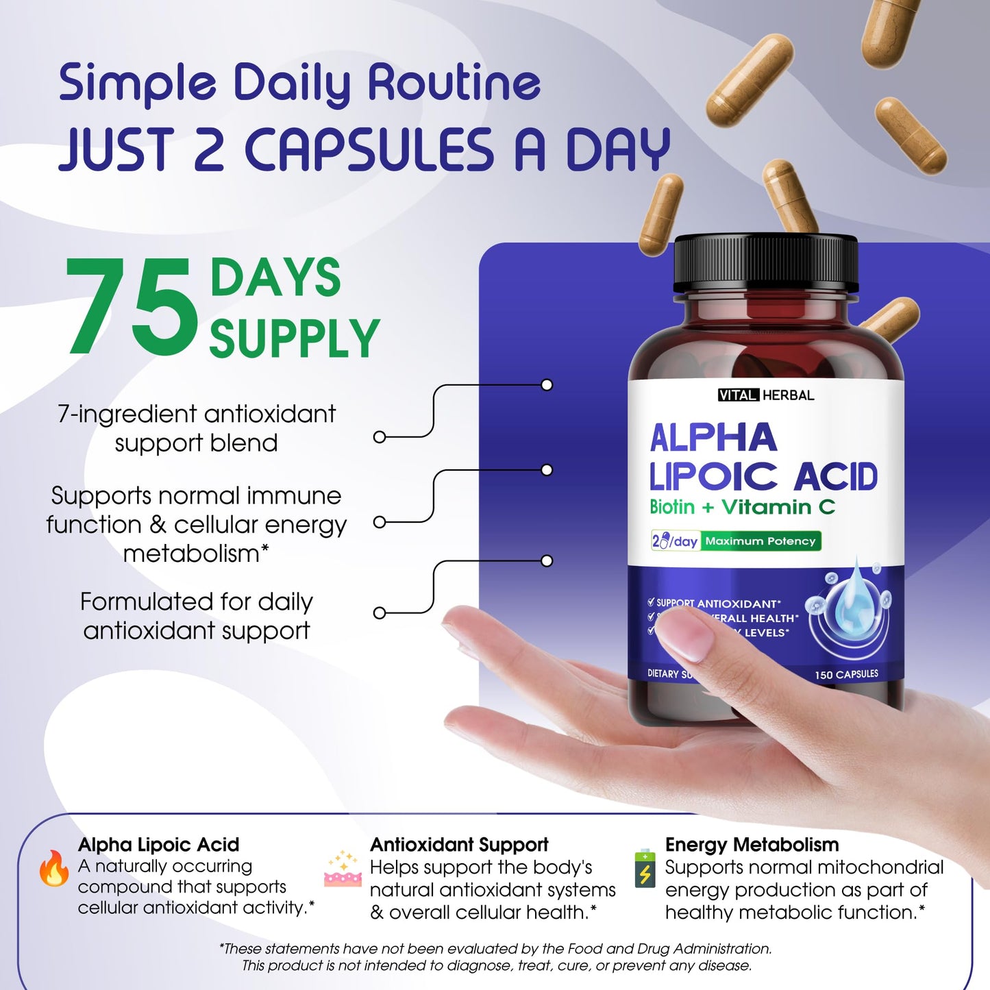 VITAL HERBAL Liposomal Alpha Lipoic Acid with Biotin and Vitamin C Capsule, 150 Count