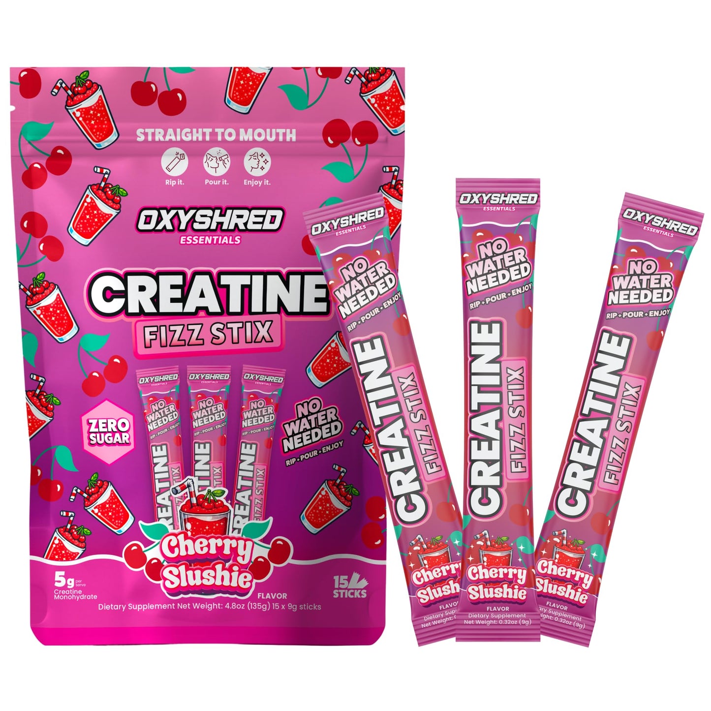 EHP Labs OxyShred Creatine Monohydrate Fizz Sticks Powder 15 Pack