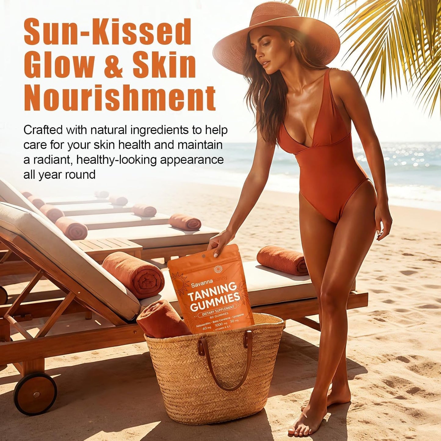 CORTISOL DRINK Tanning Gummies for Women, Skin Radiance & Hydration for Natural Looking Glow, Bronzing, with Vitamin C & E, Astaxanthin, Beta Carotene, Vegan & Sugar Free, Non-GMO, 60 Count