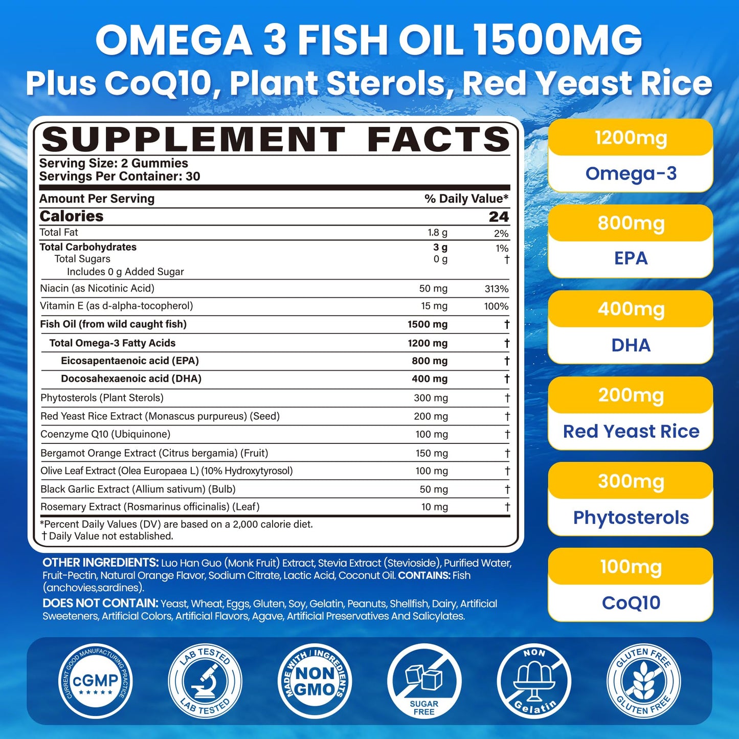 LILICARE Fish Oil Omega-3 Gummies 1500mg, 60 Count