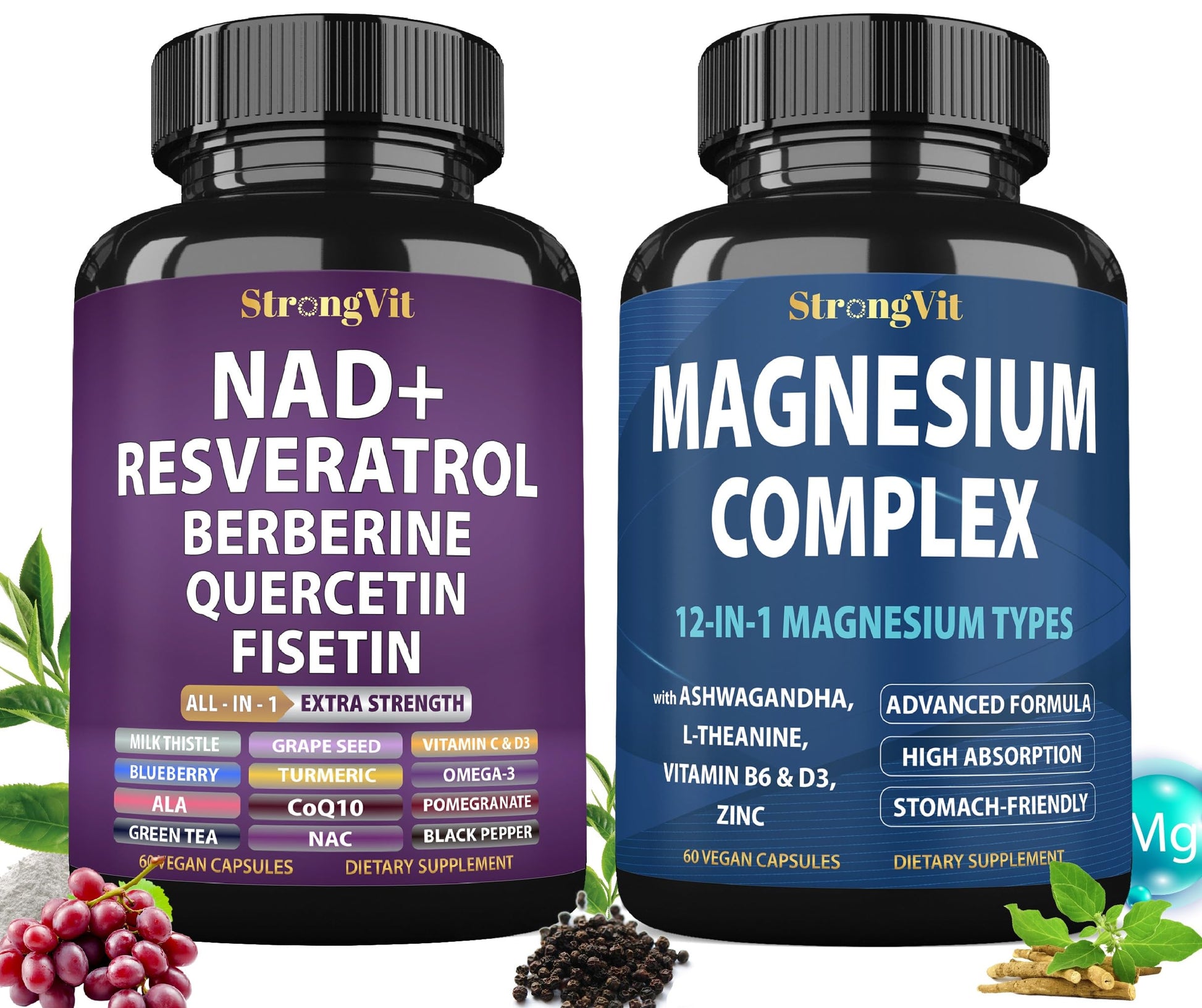 StrongVit NAD Supplement & Magnesium Complex Capsules, 120 Capsules