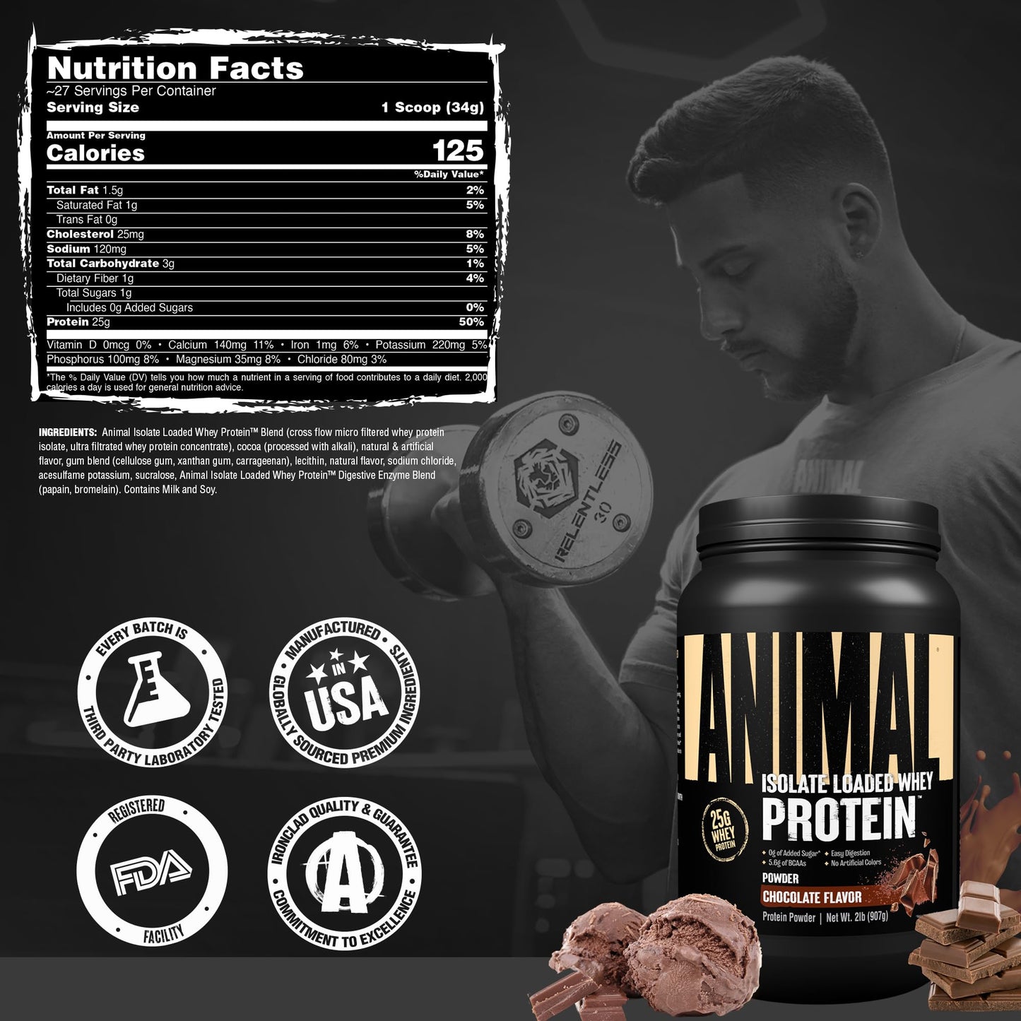 Animal Whey Isolate Protein Powder, 32 Servings, Chocolate