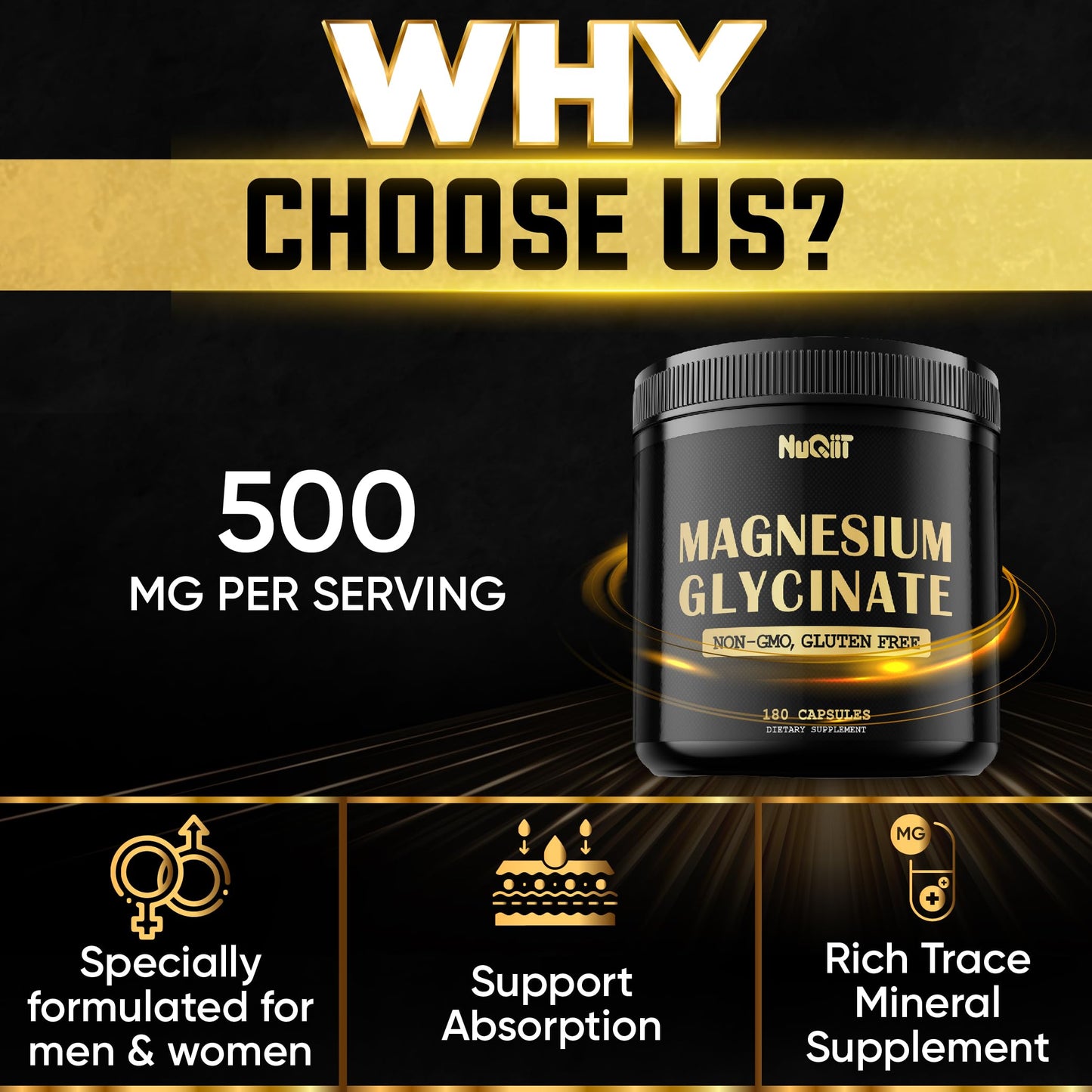 NUQIIT Magnesium Glycinate Capsules, 180 Count