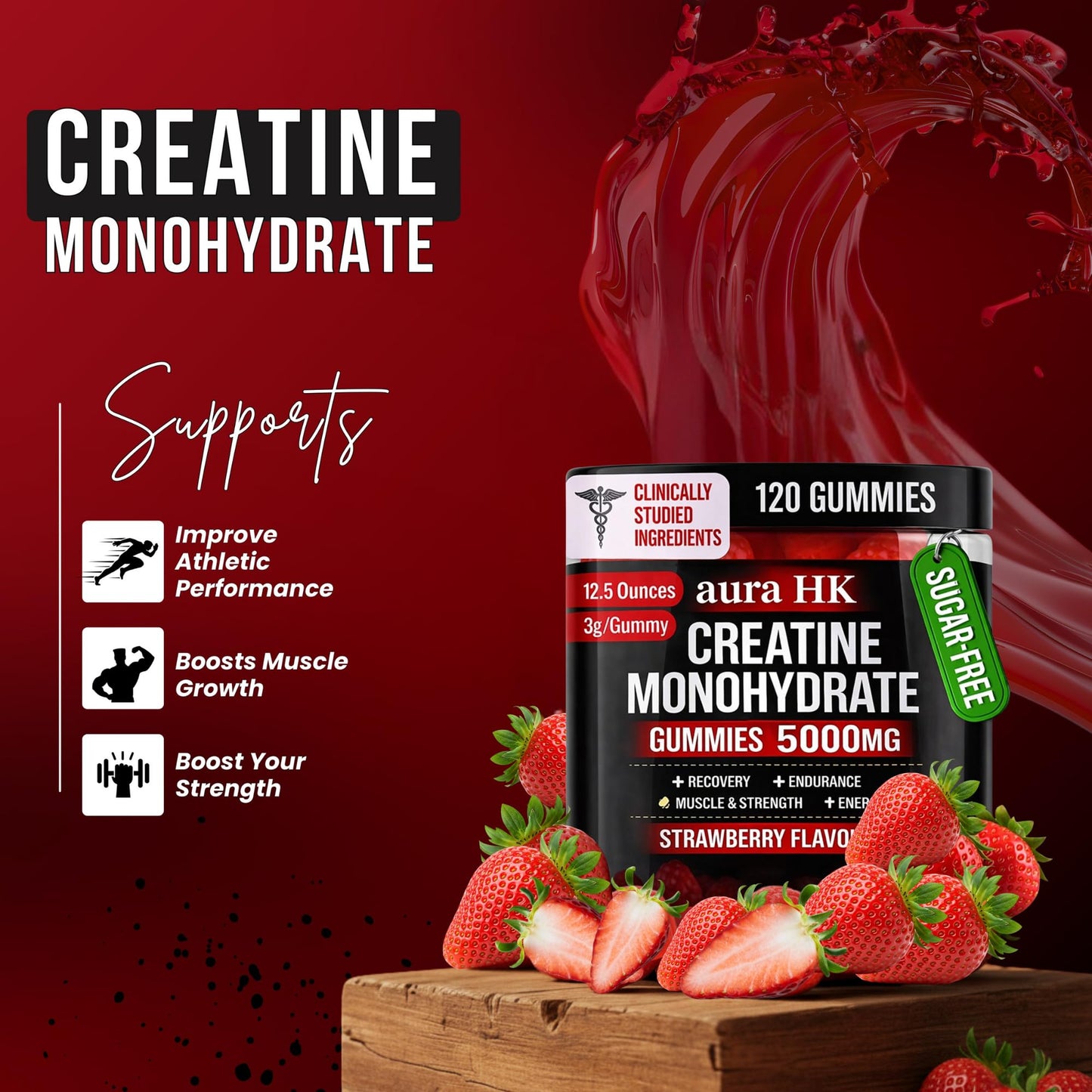 aura HK Sugar Free Creatine Monohydrate Gummies 120 Gummies