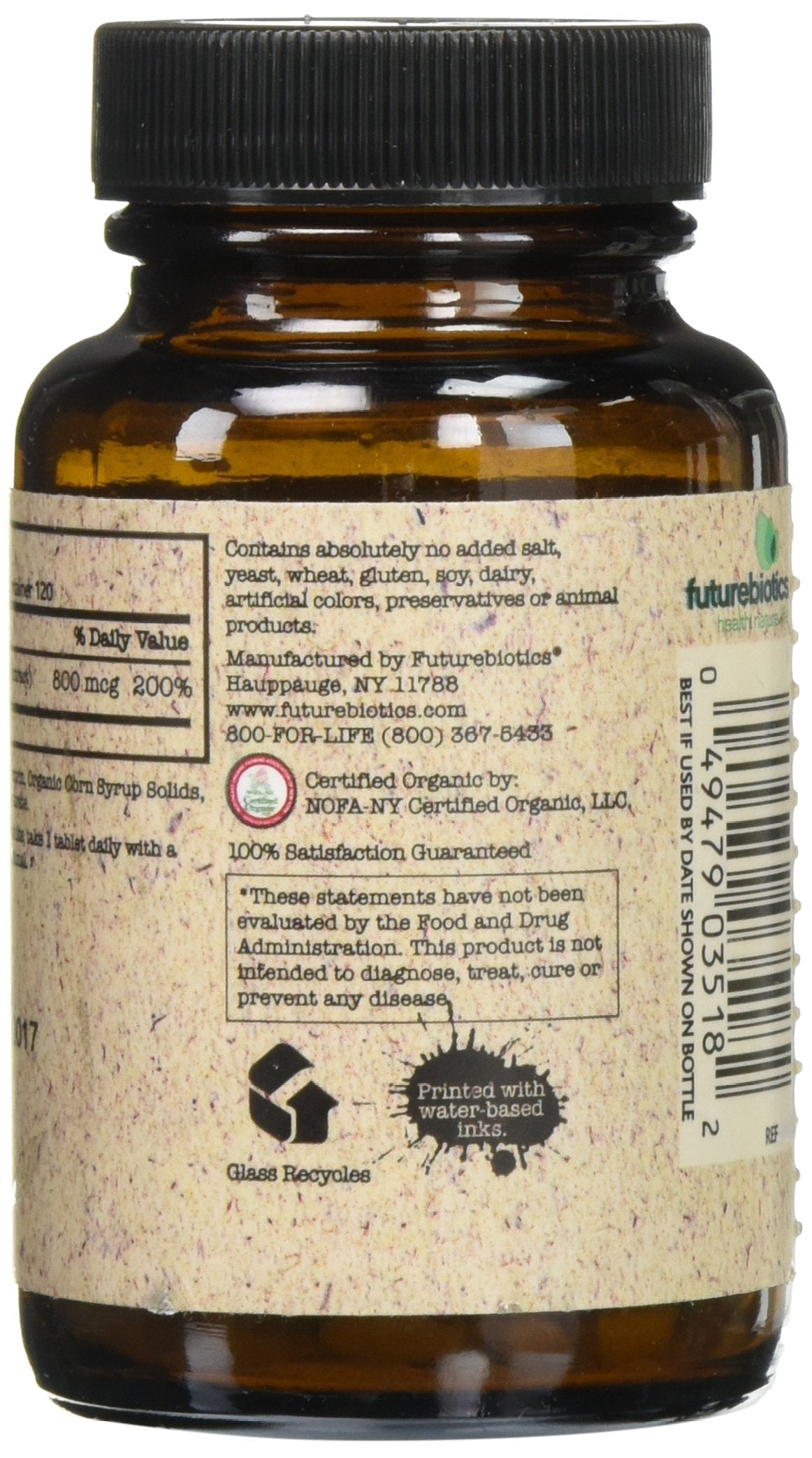 Futurebiotics Certified Organic Folic Acid Tablets, 120 Count