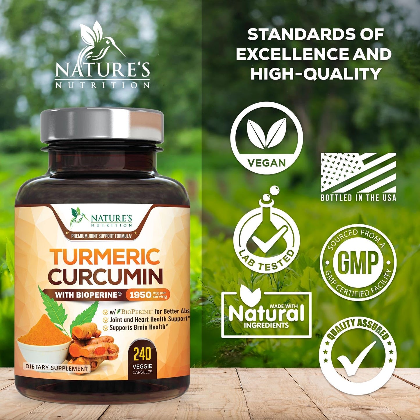 Nature's Nutrition Turmeric Curcumin Supplement 240 Capsules
