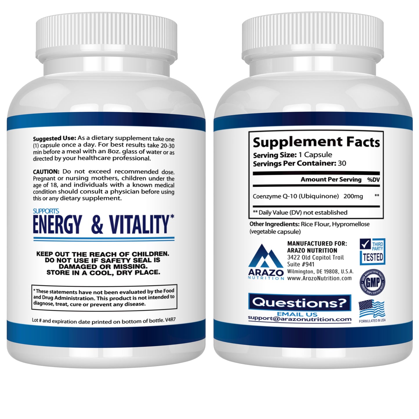 Arazo Nutrition CoQ10 Ubiquinone Coenzyme Q10 200mg High Absorption Capsules, 30 Count