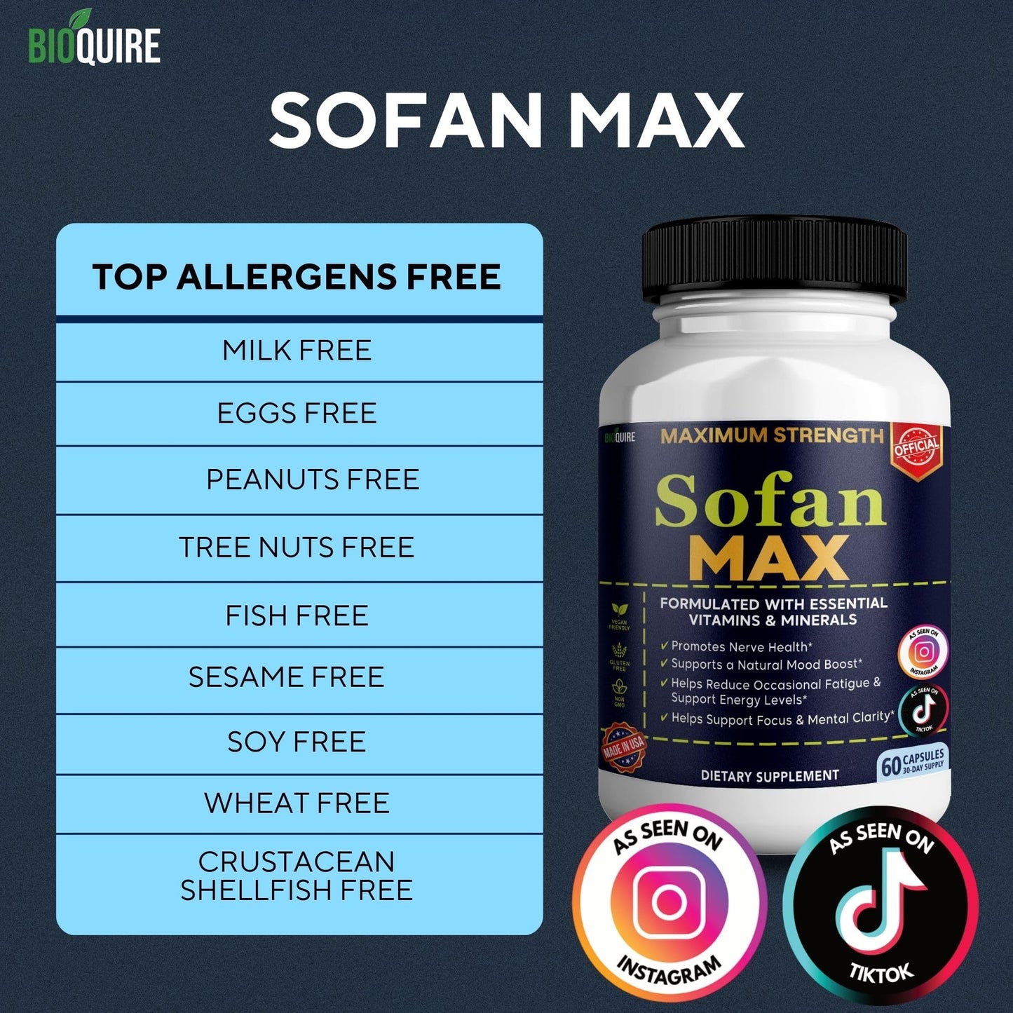 BIOQUIRE Sofan Maximum Strength Nerve Support Supplement, Capsule, 60 Capsules