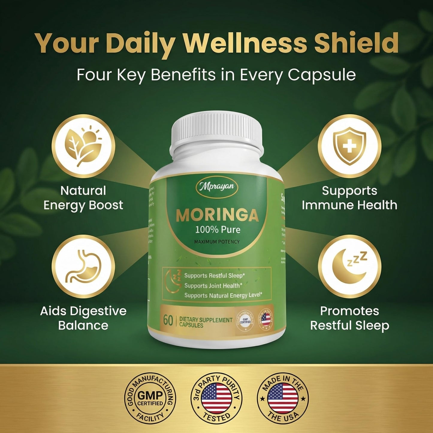 MPRAYAN Moringa Capsules, 60 Veg Capsules