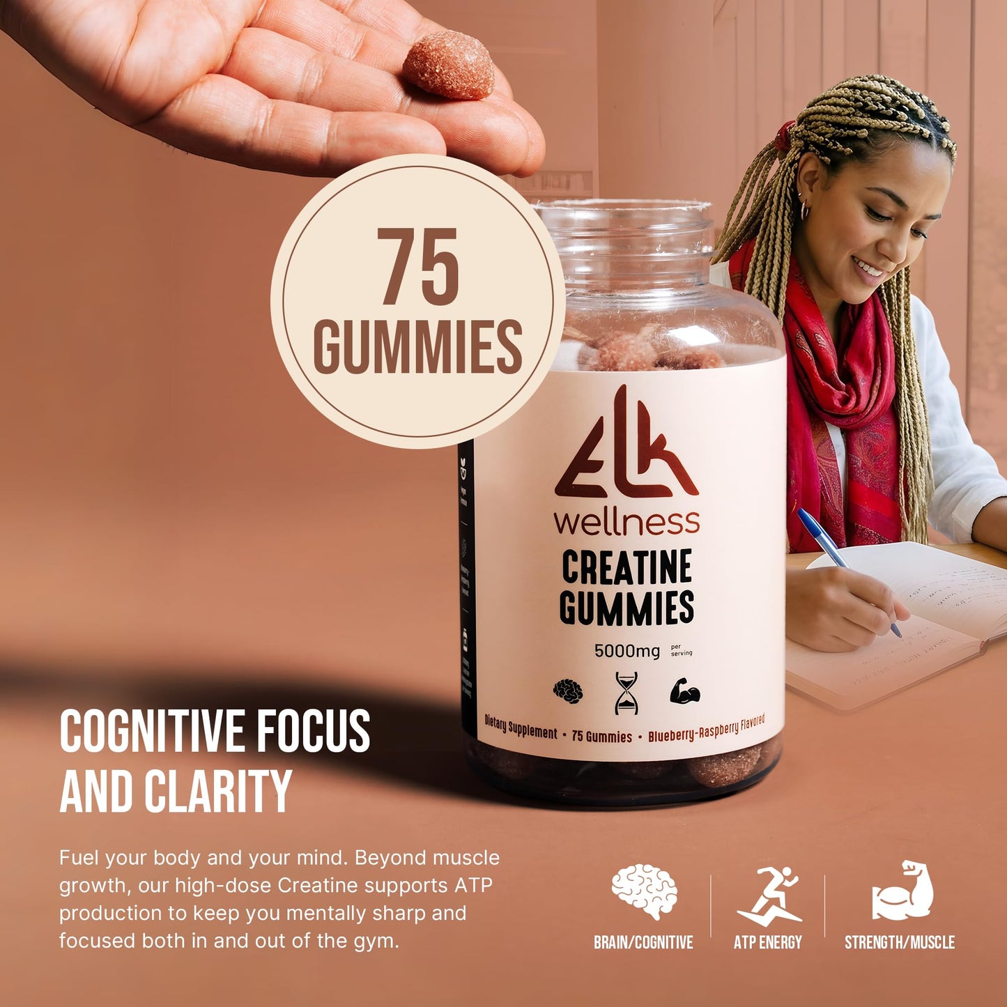ELK Wellness Creatine Monohydrate Gummies 75 Count