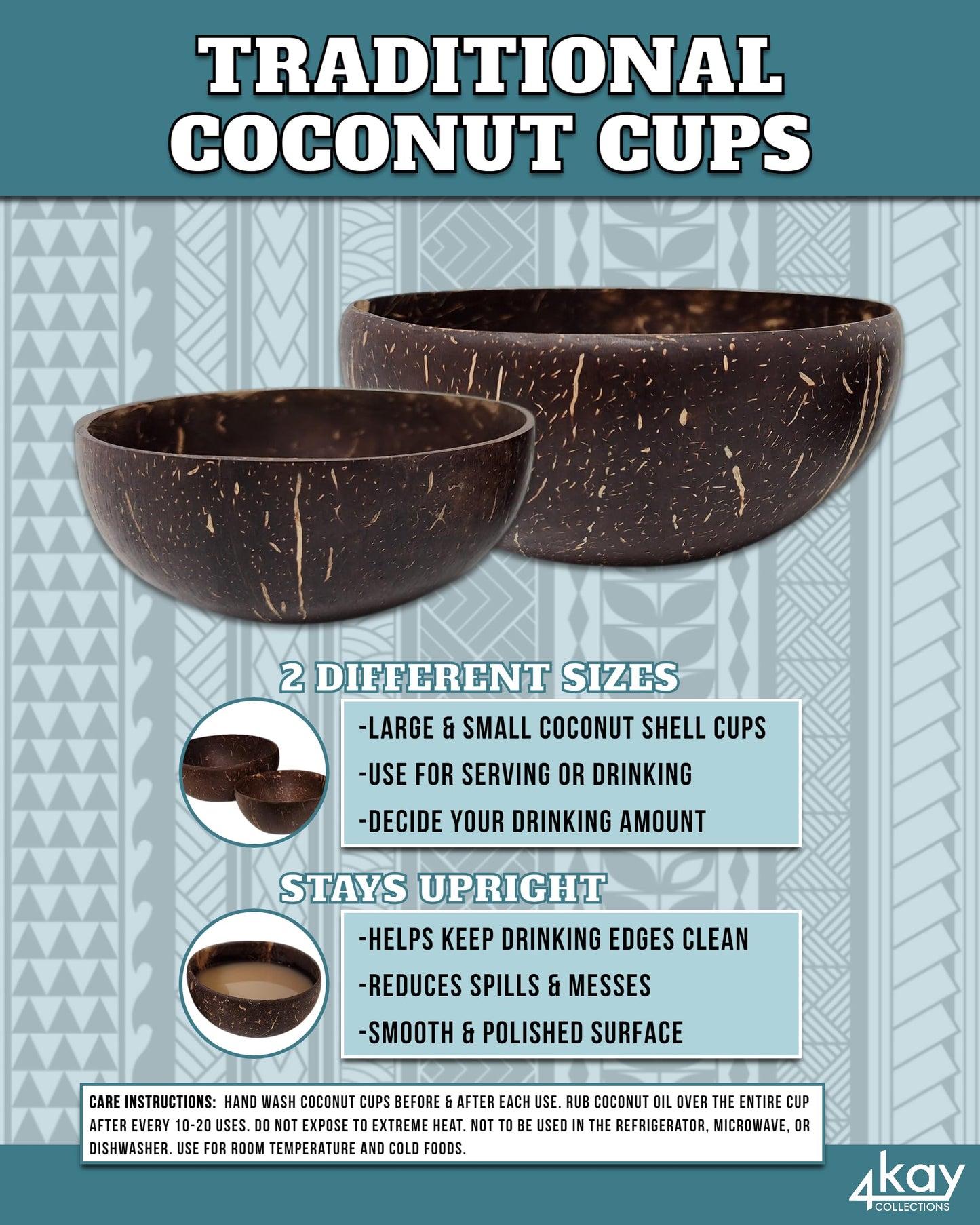 4Kay Collections Kava Strainer Bag with 2 Coconut Shell Cups - Reusable Kava Accessories Bundle Powder 1 Item