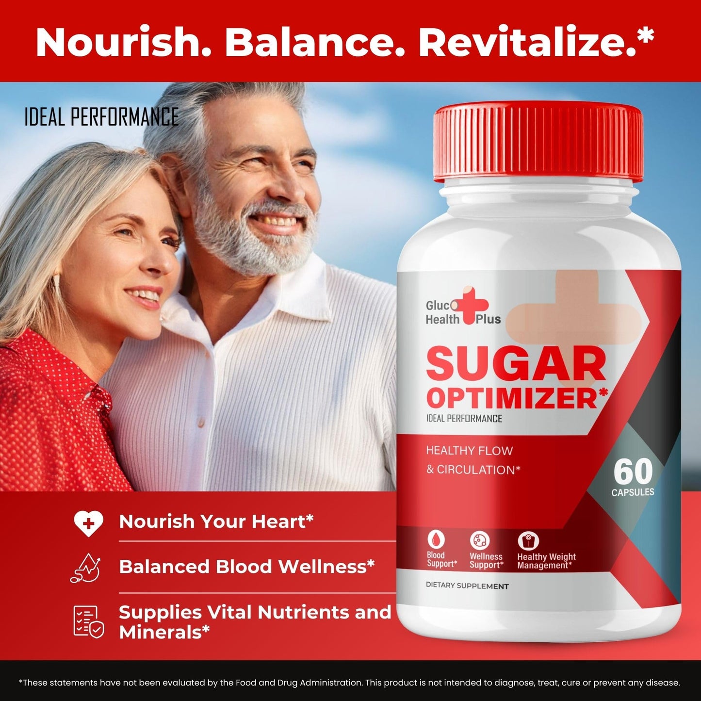 IDEAL PERFORMANCE Gluco Health Plus Blood Formula Support Supplement Capsules, 120 Capsules