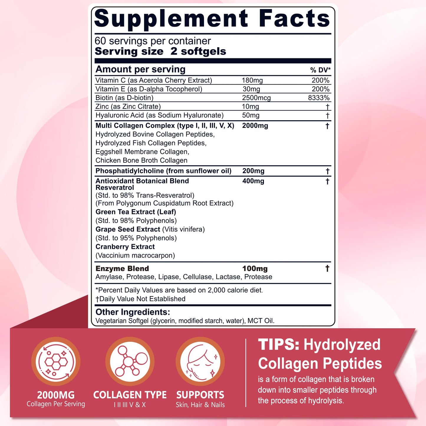 Nextdia Hydrolyzed Collagen Peptides with Liposomal Calcium AKG Softgels 1500mg, 240 Softgels