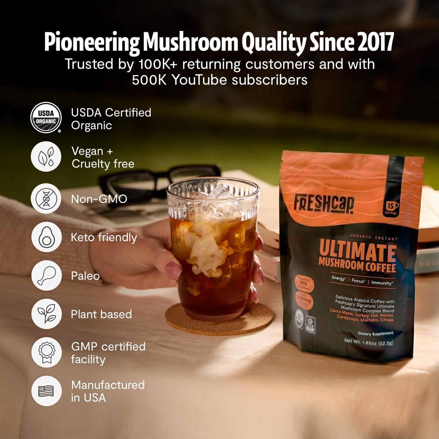FreshCap Mushrooms Premium Organic Mushroom Coffee Powder 2.1