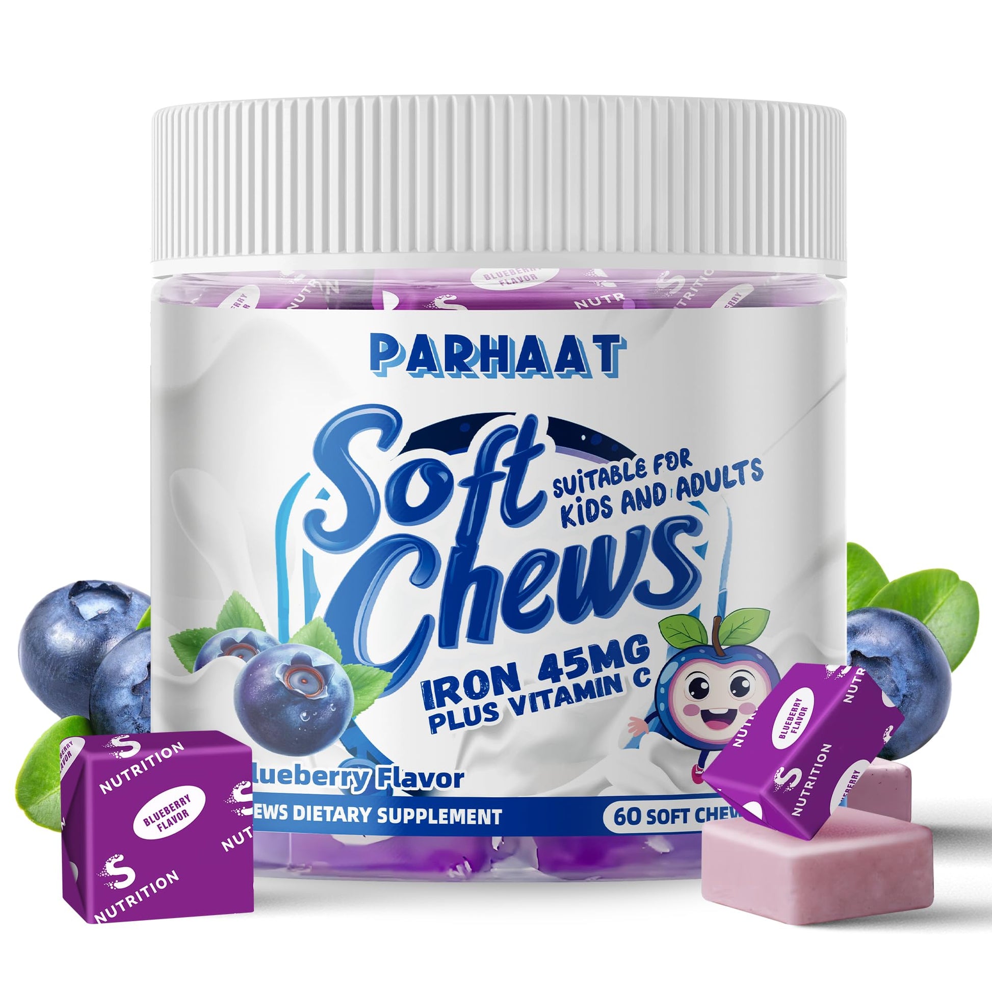 Parhaat Iron Soft Chew Supplement with Vitamin C Soft Chews 60 Count