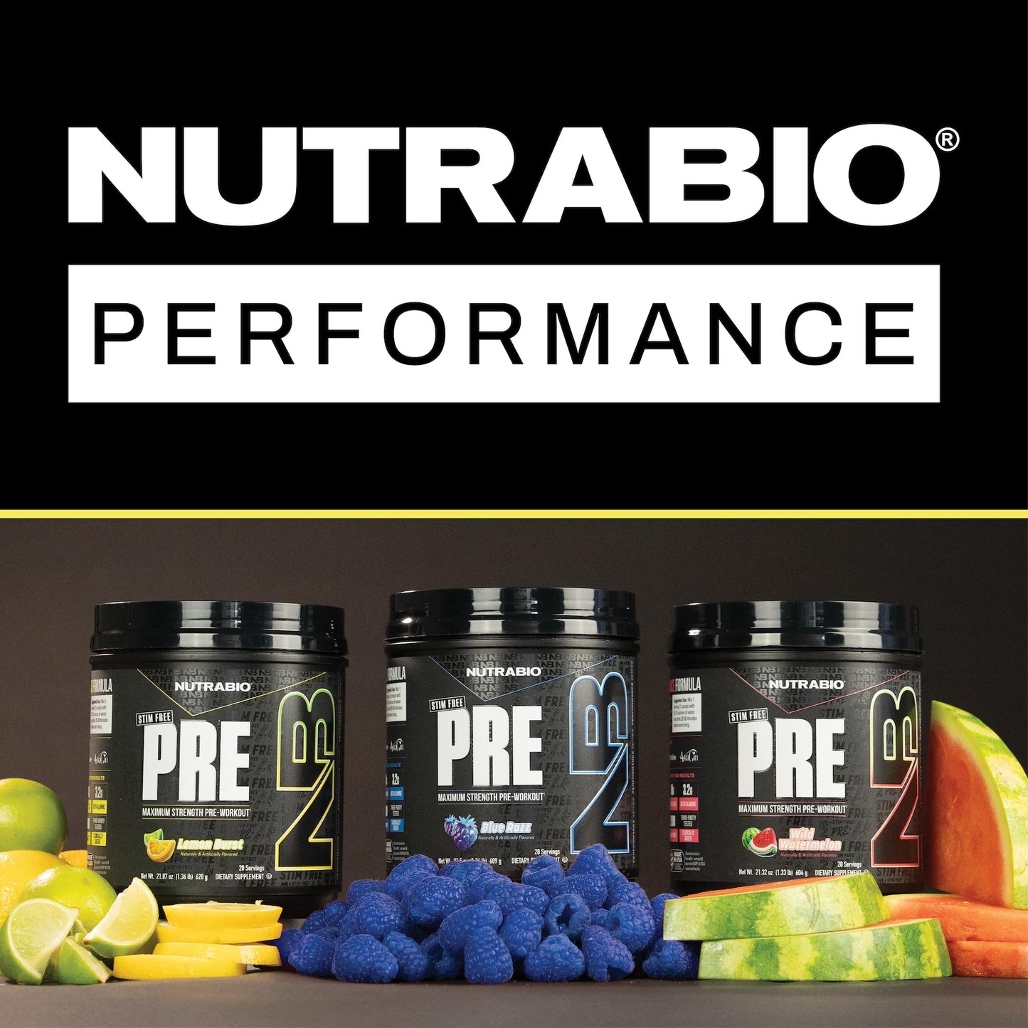 NutraBio STIM-Free PRE Workout for Men Lemon Burst Powder 21.87